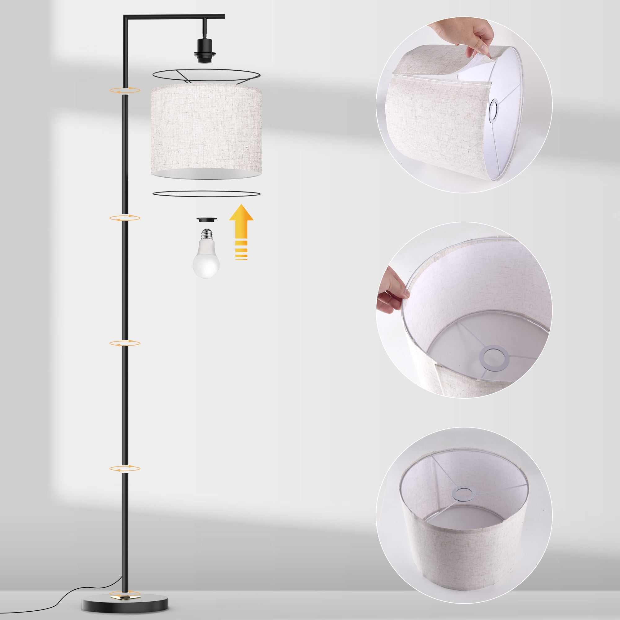 Jurulu Modern Arc Floor Lamp with Remote Control, Adjustable Linen Shade, Dimmable LED Standing Light (White, 61 in) cs74o