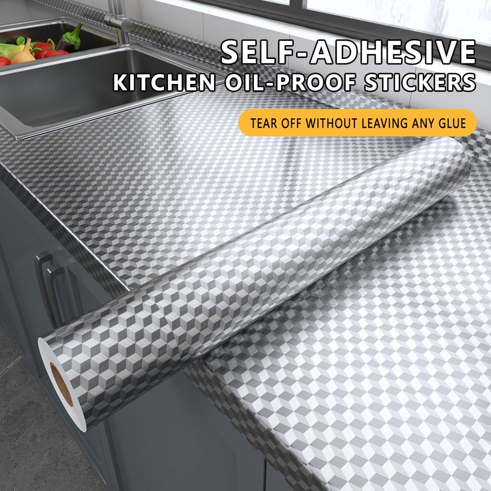 proprodiudiu Kitchen Backsplash Wallpaper Oil-Proof Heat-Resistant Aluminum Foil Peel and Stick Contact Paper (Clear, 23.6 in x 196 in) ebmk3