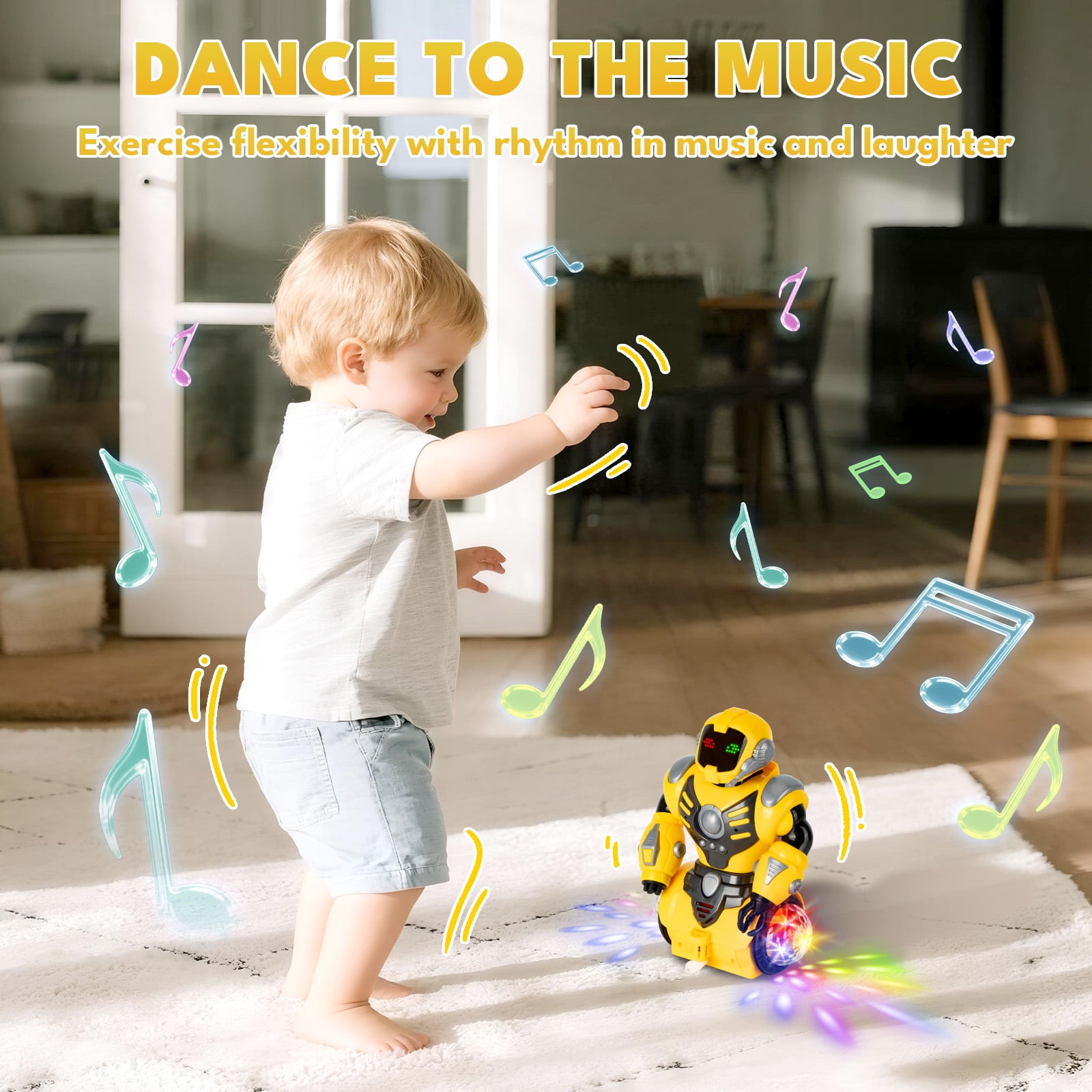 DAMMYTY Intelligent Electronic Robot Toy, Walking Dancing Spinning Interactive Playtime (Yellow, 8 in) 0gc93