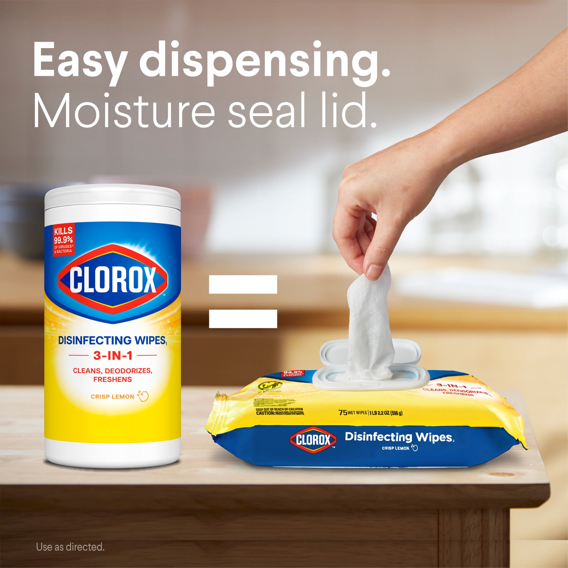 Clorox Disinfecting Cleaning Wipes, Bleach Free Multi-Surface Sanitizing Wipes, Crisp Lemon (75 Count) u9gzg