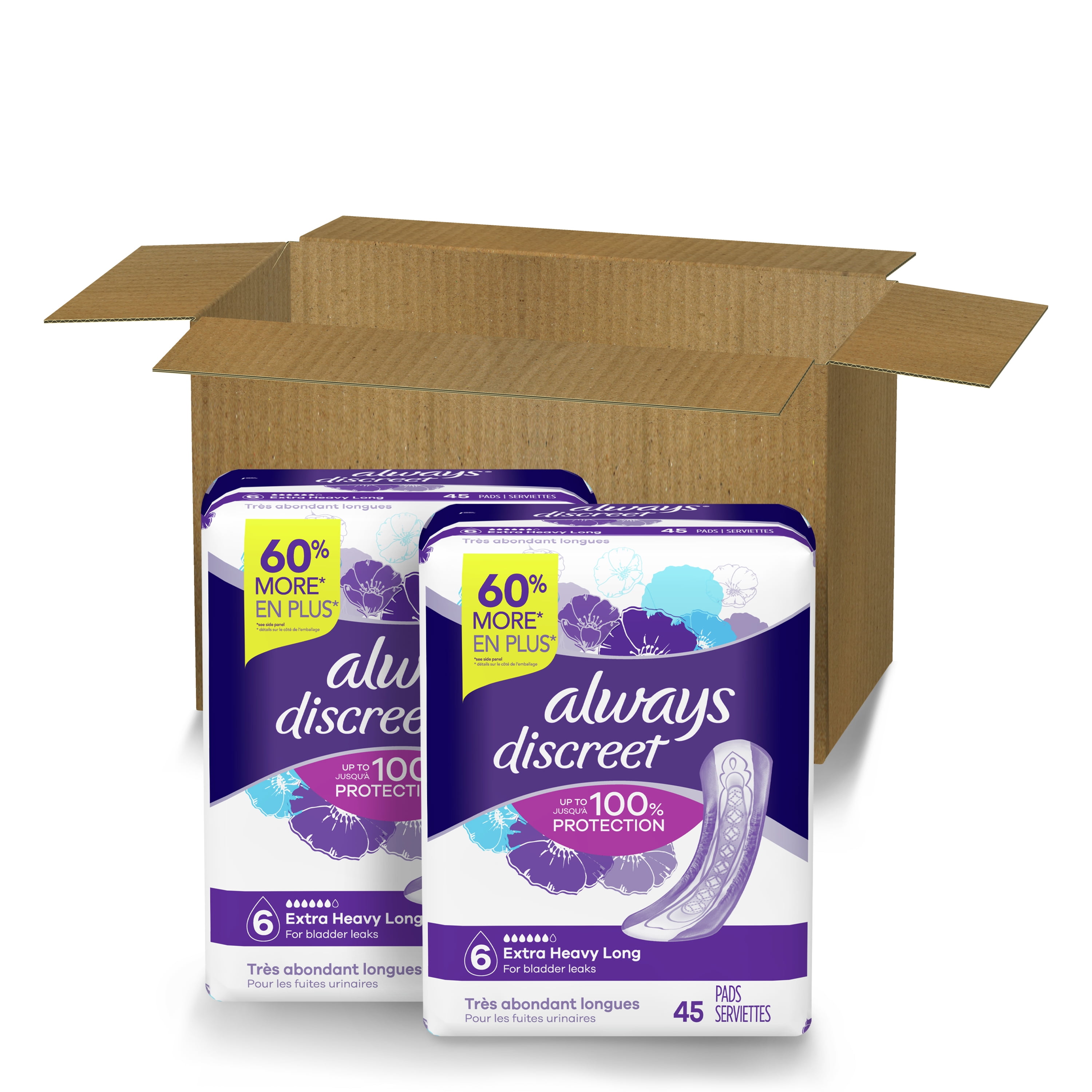 Always Discreet Incontinence Pads, Extra Heavy Absorbency, Long Length (90 Count) gf09l