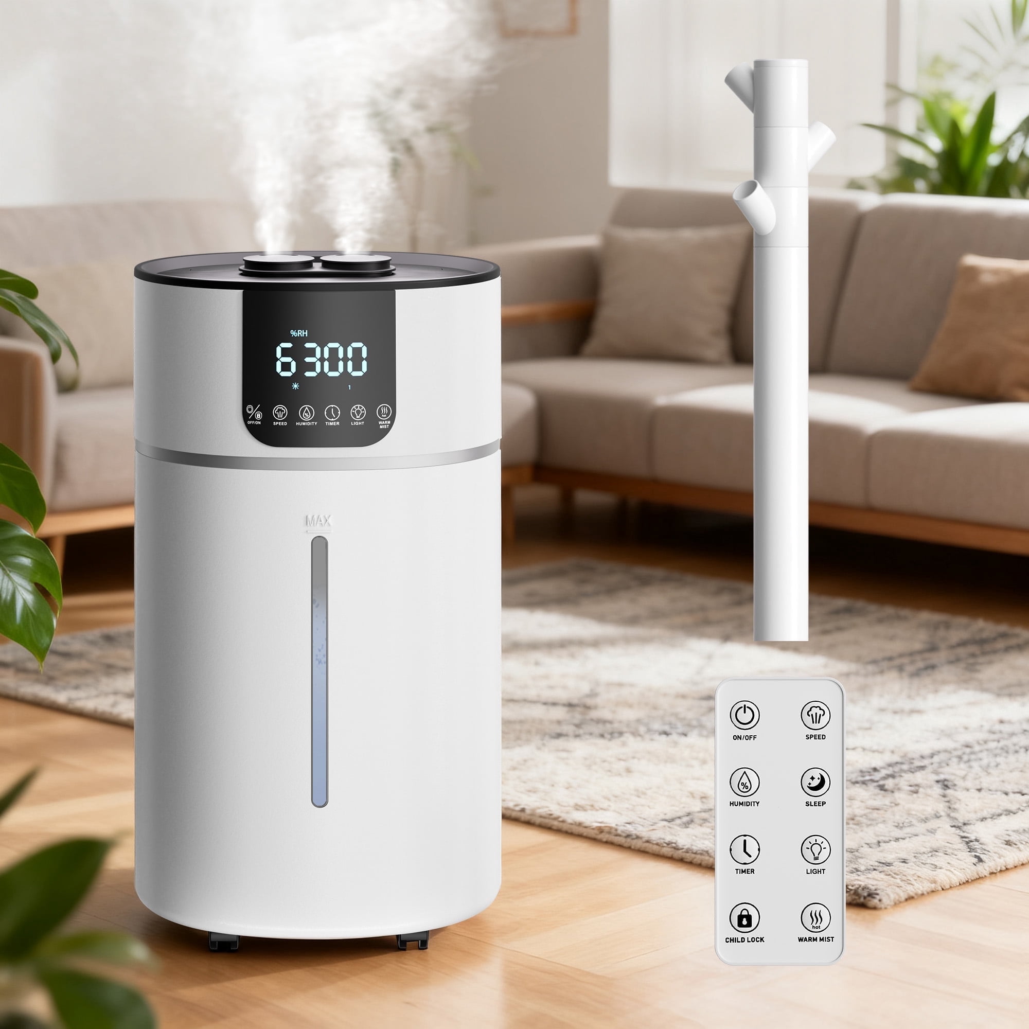 DHOLE Large Room Warm Mist Humidifier, Whole House Dual Mist Output (White, 4.23 gal) 073ky