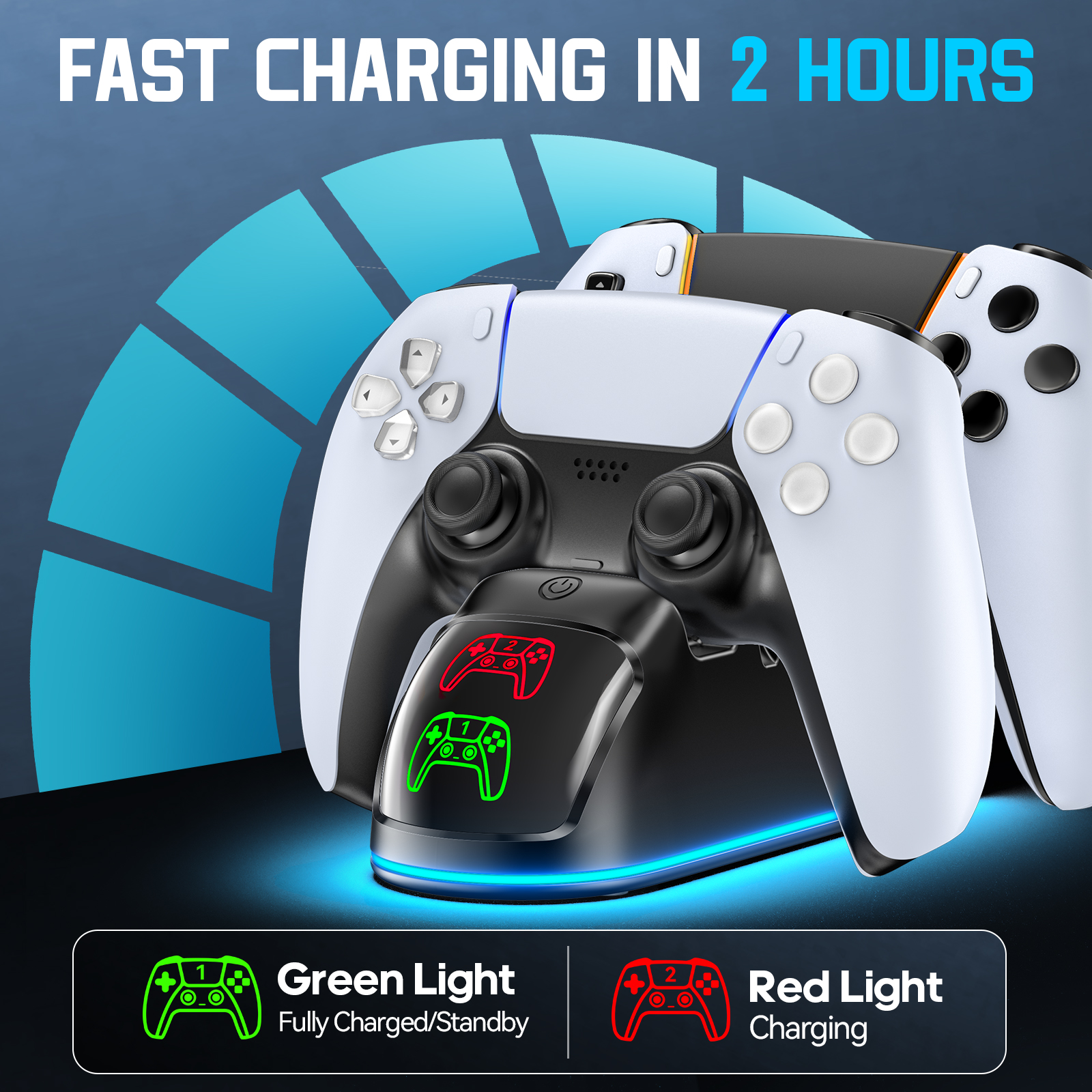 Tokluck PS5 Controller Charging Station for DualSense and DualSense Edge (Black, 1 Pack) 9pv2g