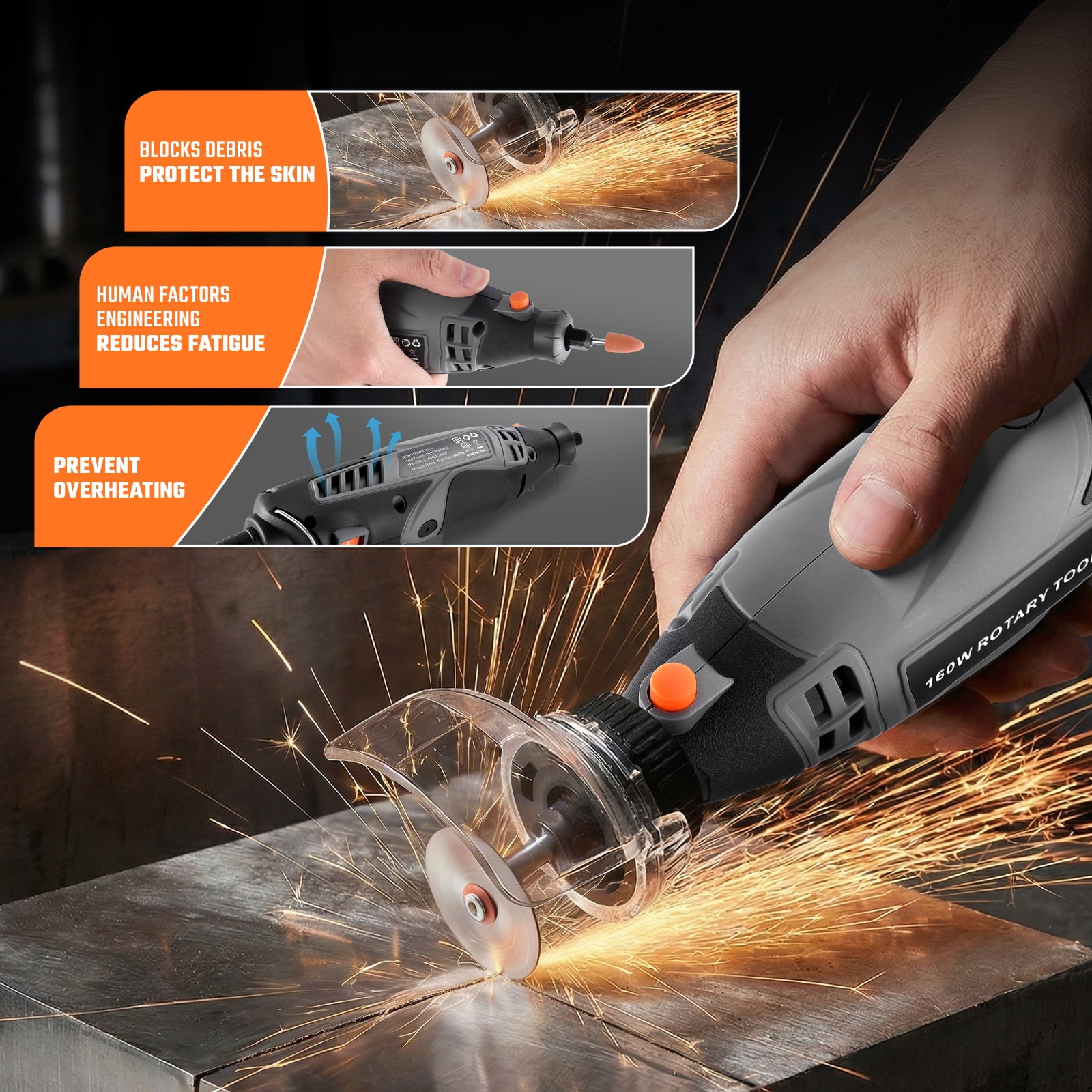 SPBTAR Rotary Tool Kit, 160W Corded Electric Drill Set with 160 Accessories and Flex Shaft (Black, 160-Piece Set) oope7