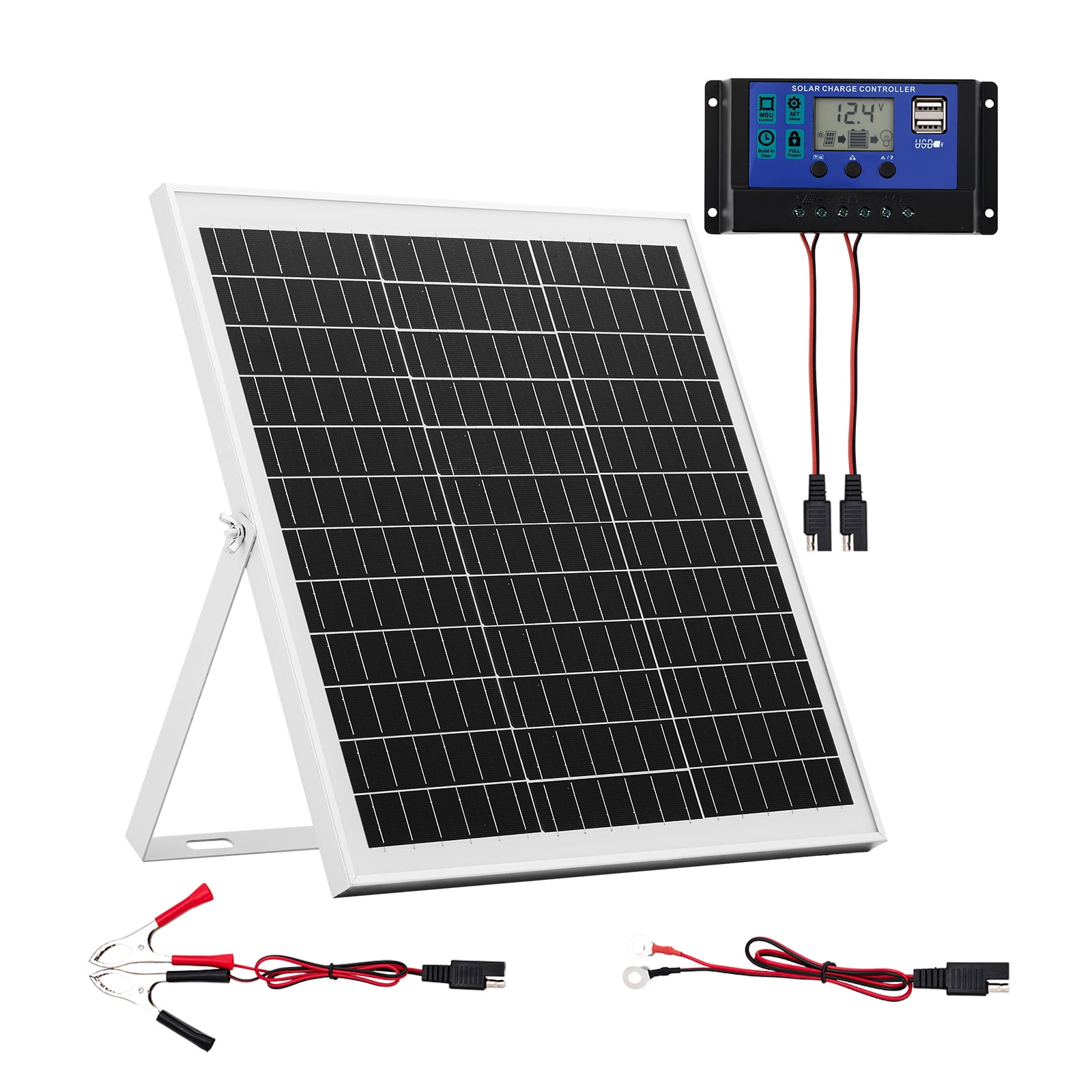 VEVOR 20W 12V Solar Panel Battery Trickle Charger Maintainer with MPPT Controller and Adjustable Mount (Black, 20 Watt) 4spdj