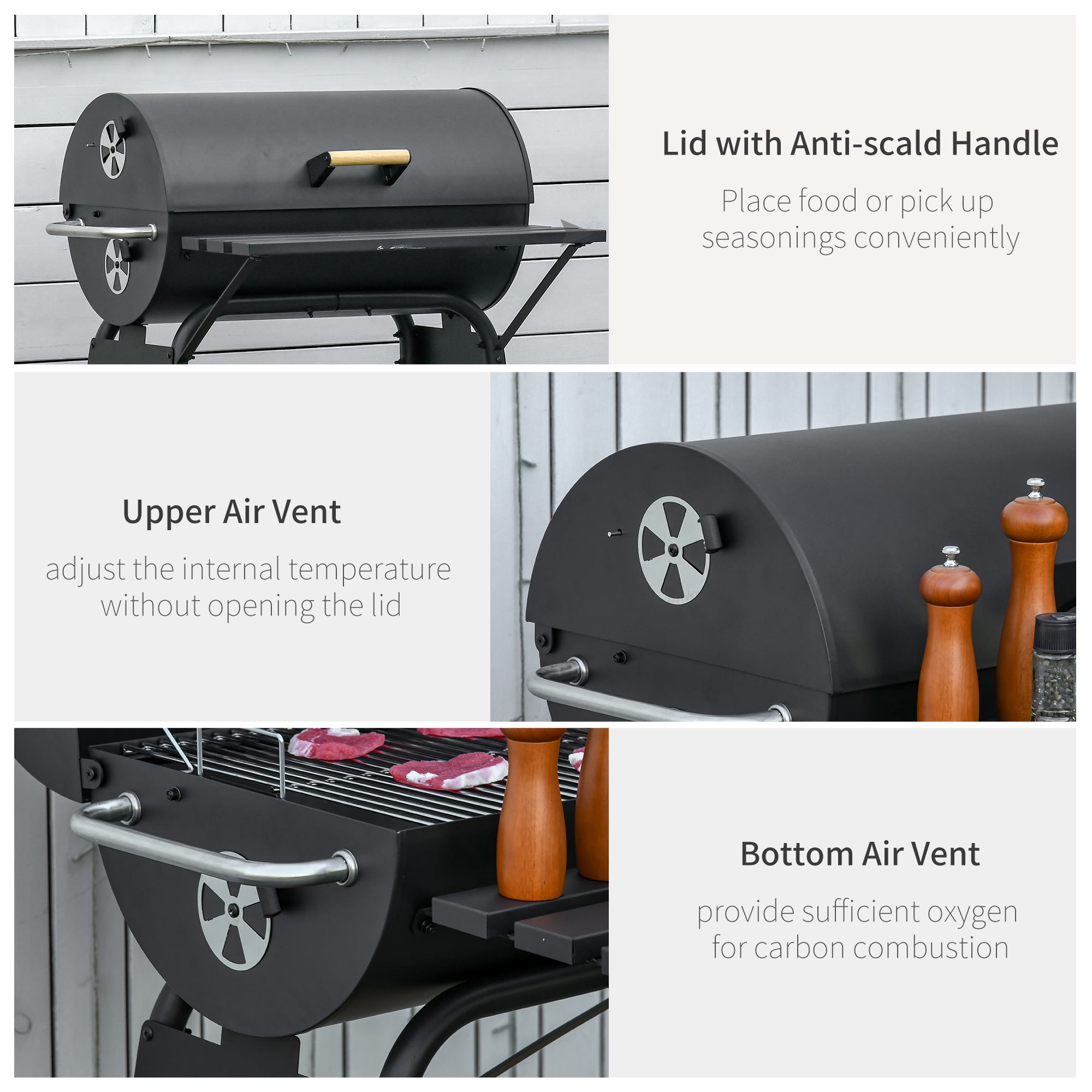 Outsunny Steel Portable Backyard Charcoal BBQ Grill and Offset Smoker Combo (Black, 30.75 in x 29 in x 40.75 in) s1gzl