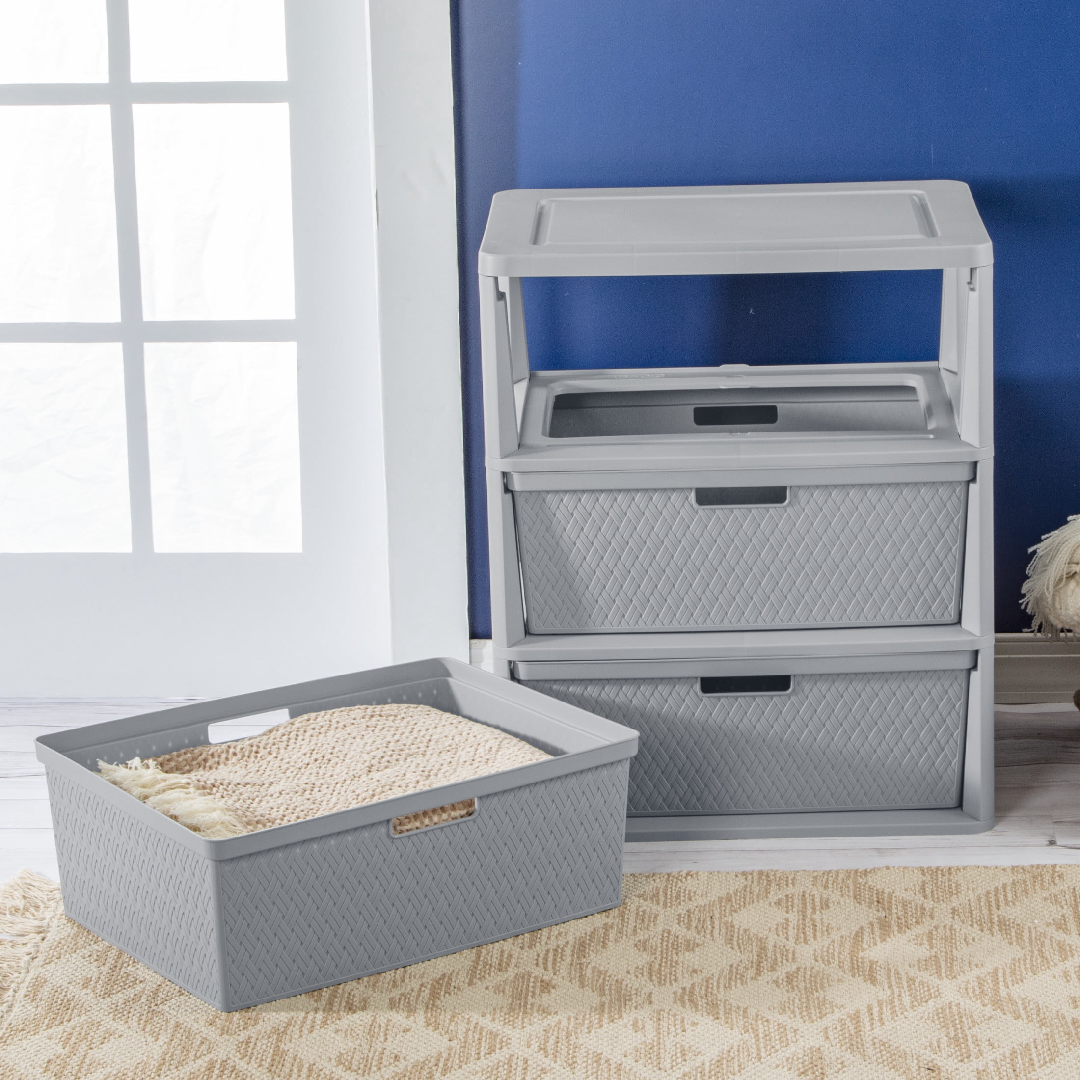 Sterilite Wide 3 Drawer Tower, Plastic Storage Organizer with Removable Bins (Gray, 15.6 in x 21 in x 25.3 in) ni9y1