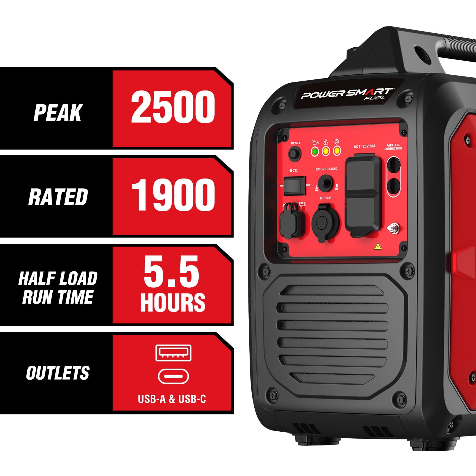 PowerSmart 2500W Portable Inverter Gas Generator (Quiet, 1.06 Gallon Tank, 42.3 lb) ohq8y