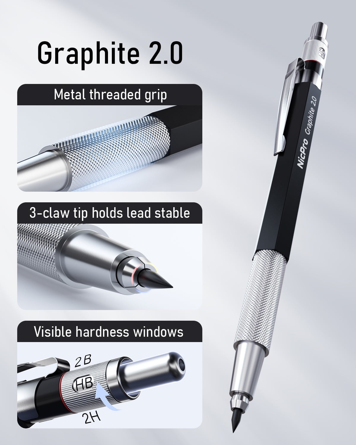 NicPro Mechanical Pencil Drafting Set with Lead Refills and Erasers (6-Piece Set) 7wyfv