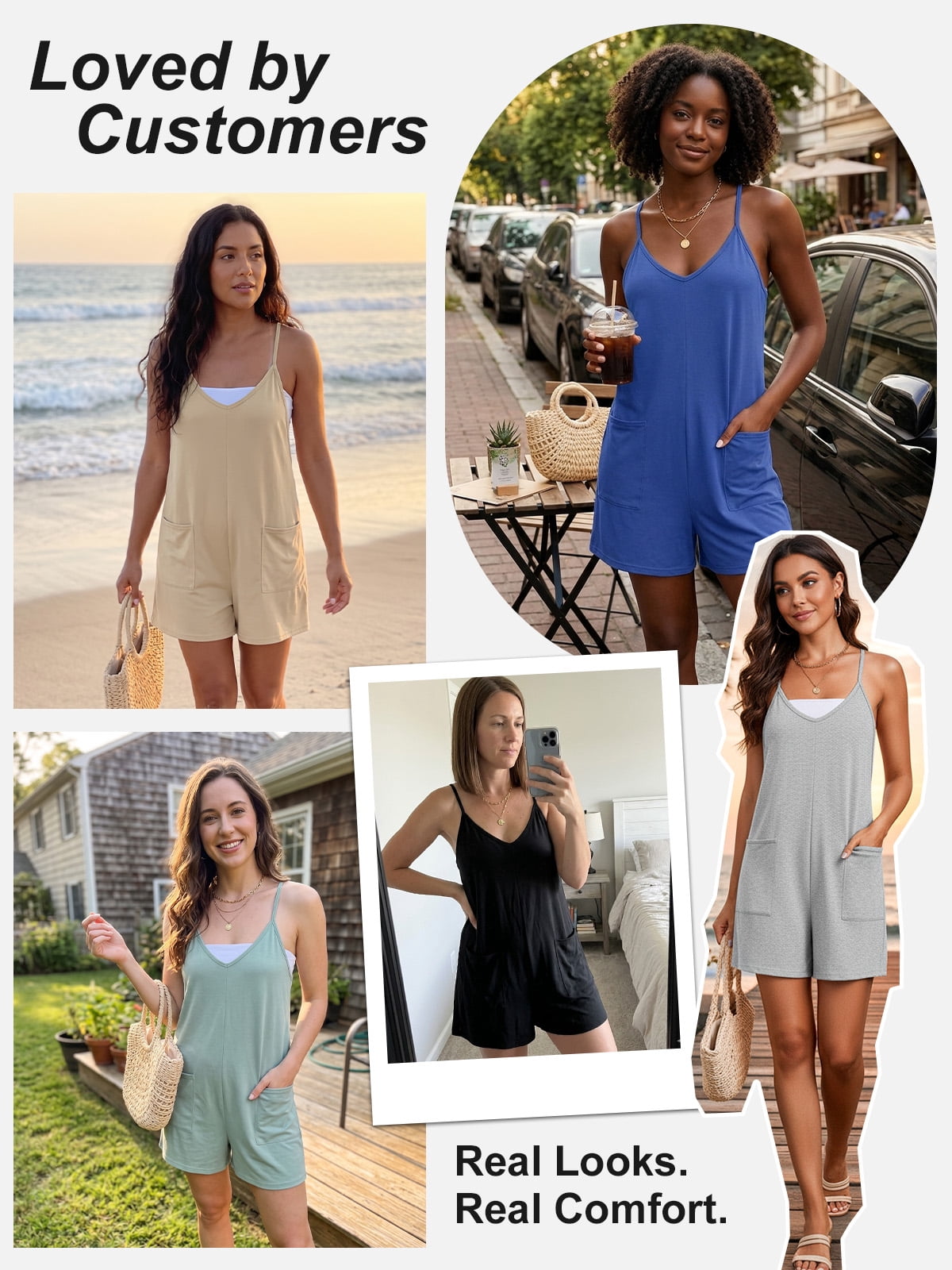 Anygrew Women's Summer Casual Loose Romper Sleeveless V Neck Jumpsuit with Pockets (Grey, Small) 9snkt