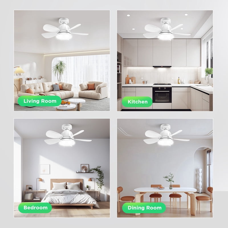 IJIL Ceiling Fan with Light, 18 in LED Socket Fan with Remote Control, Dimmable Indoor Lighting for Bedroom and Living Room (White, 18 in) ndv2l