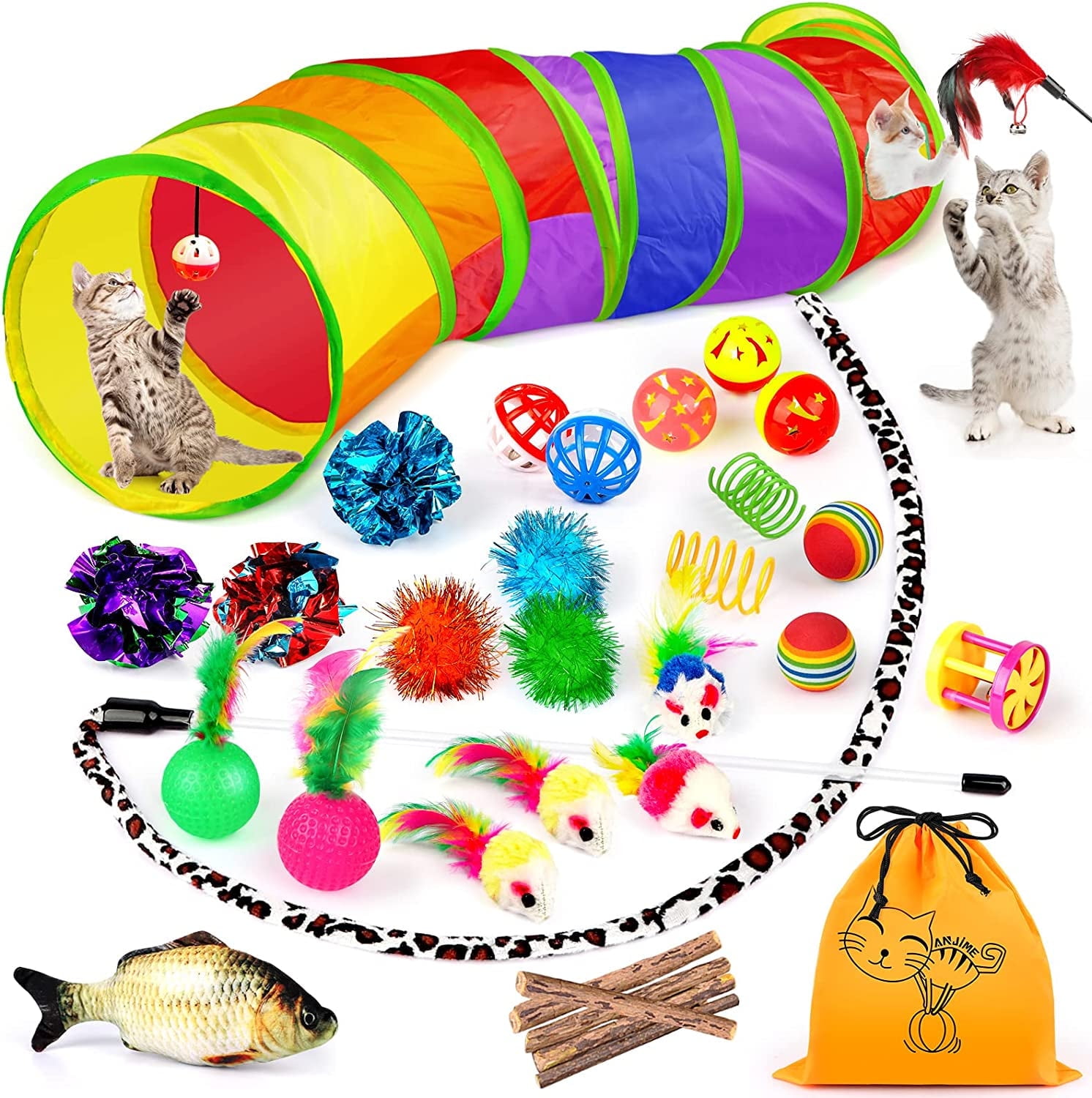 Taimasi 32-Piece Interactive Cat Toy Set with Rainbow Tunnel and Feather Teasers (32 Pieces) wftw1