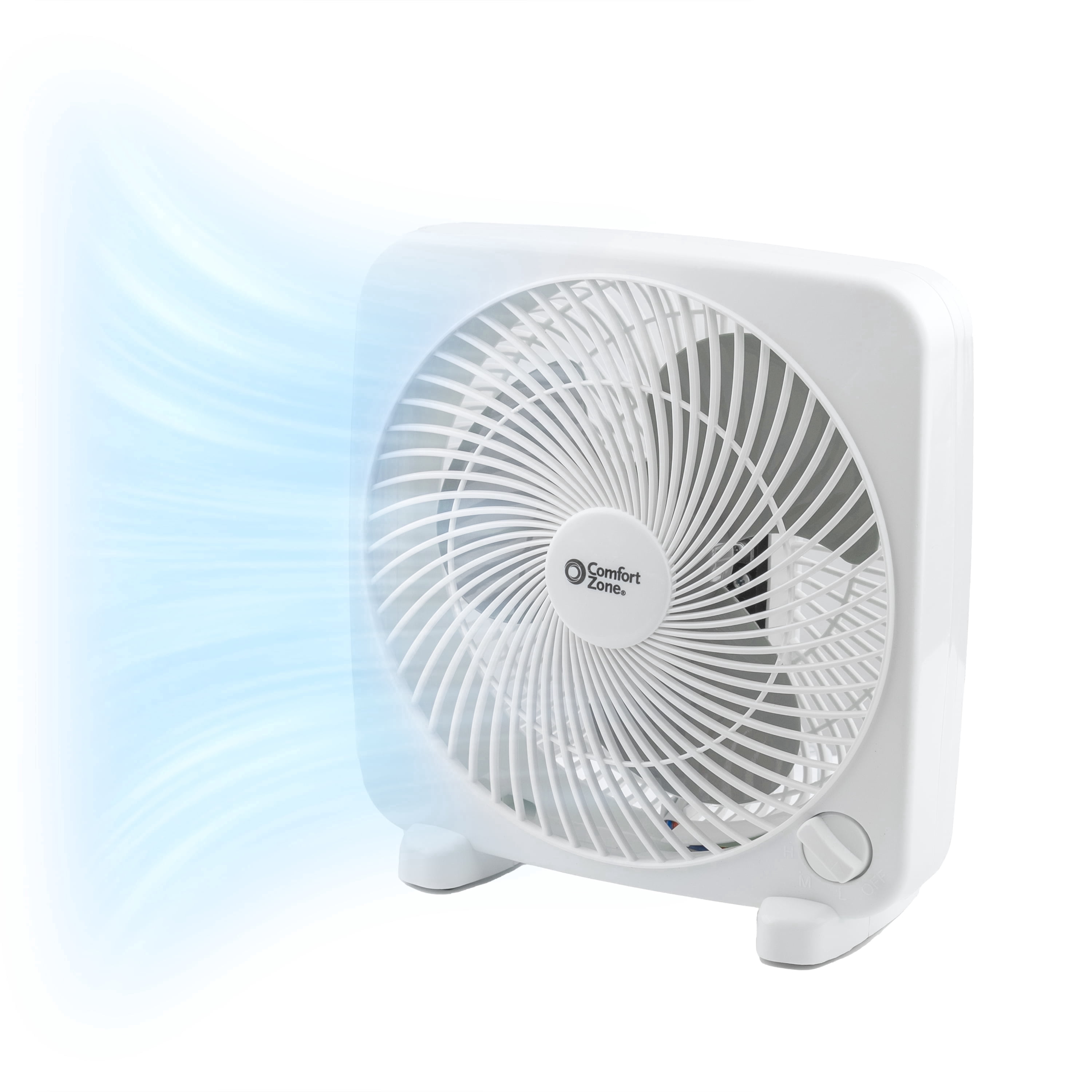 Comfort Zone 9 in Portable Box Fan, Quiet Personal Cooling (White, 9 in) ga9cr