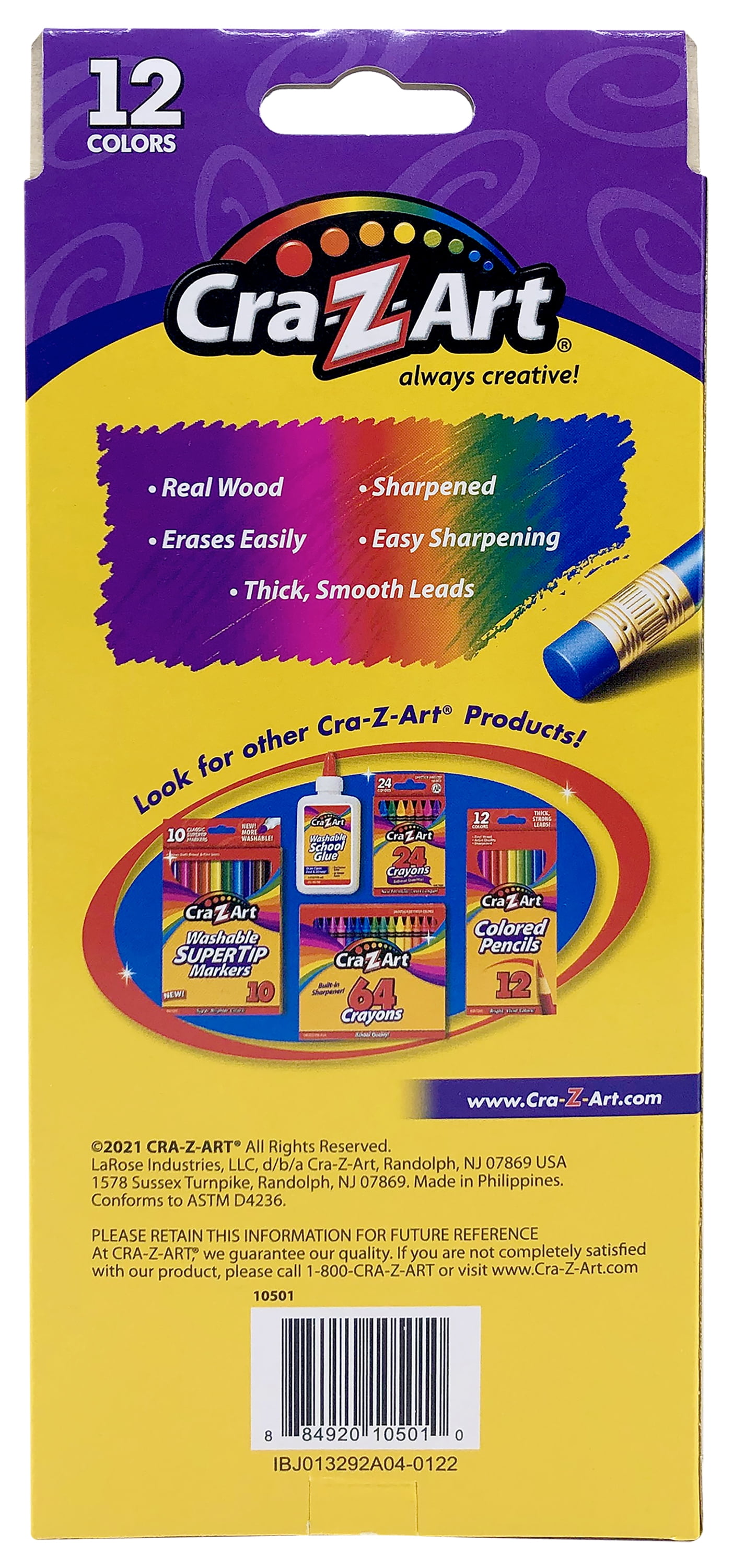 Cra-Z-Art Erasable Colored Pencils, Pre-sharpened Break-Resistant Lead for Drawing and Sketching (Assorted Colors, 12 Pack) 0zj79