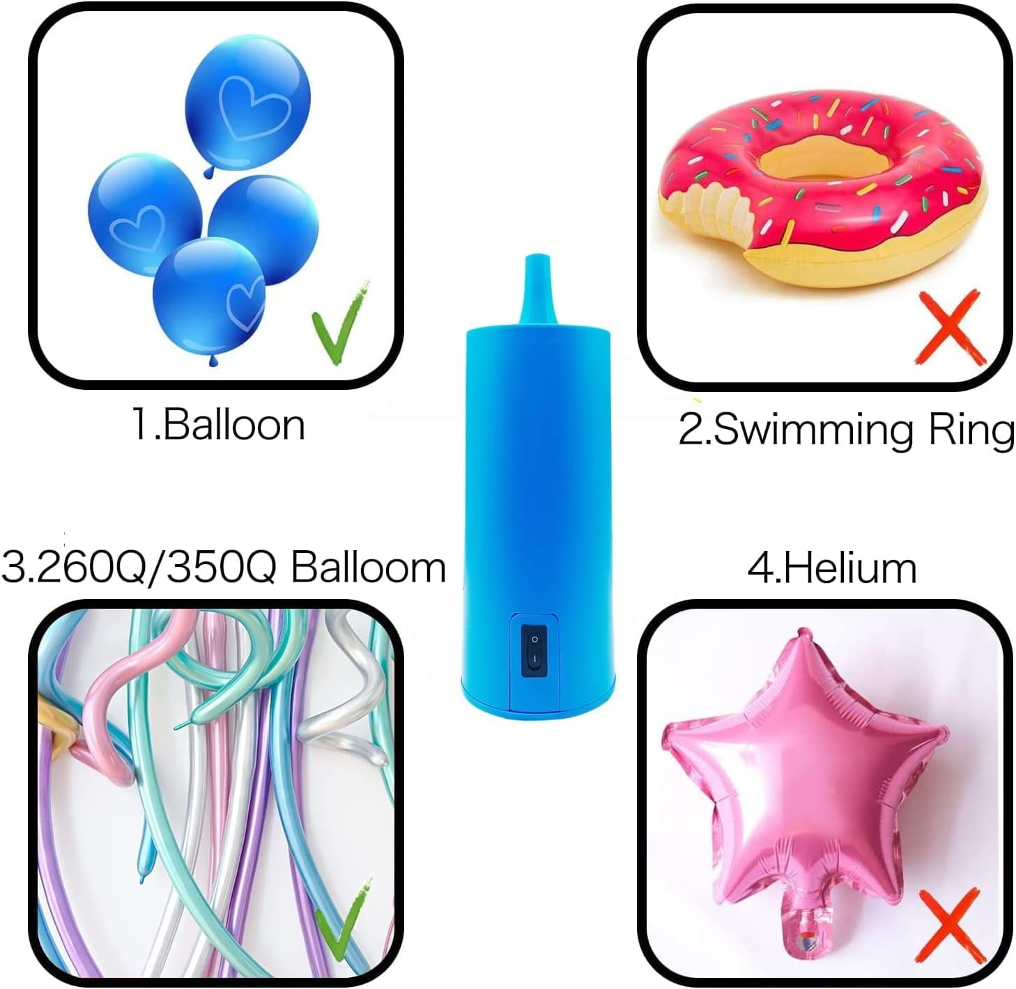 B-Qtech Electric Balloon Pump, Dual Nozzle Inflator for Party Decorations (Blue, 1.23 lb) vsfn7