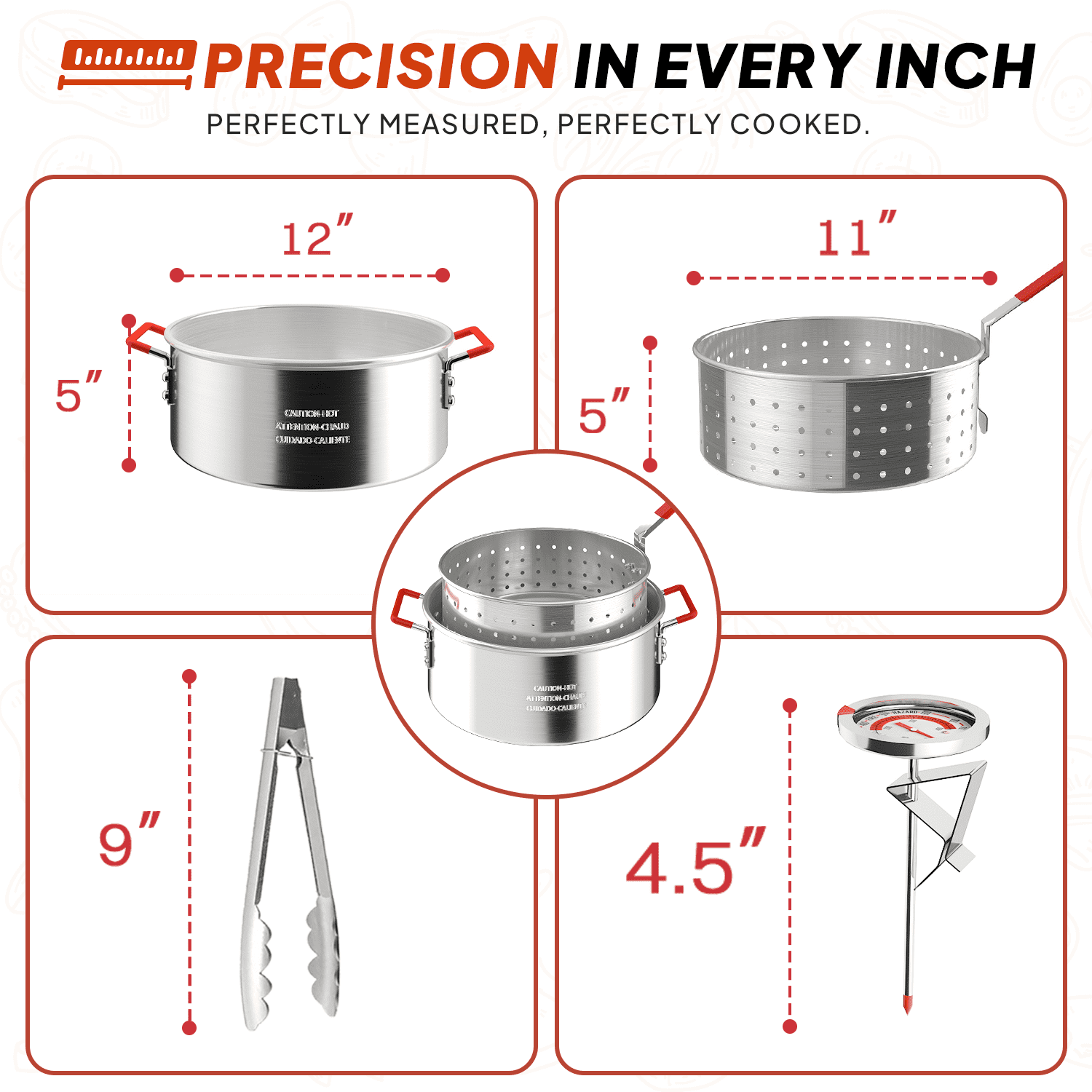 FURRYFECTION Aluminum Fish Fryer Pot with Basket and Lid (10 qt, Silver) pif2w