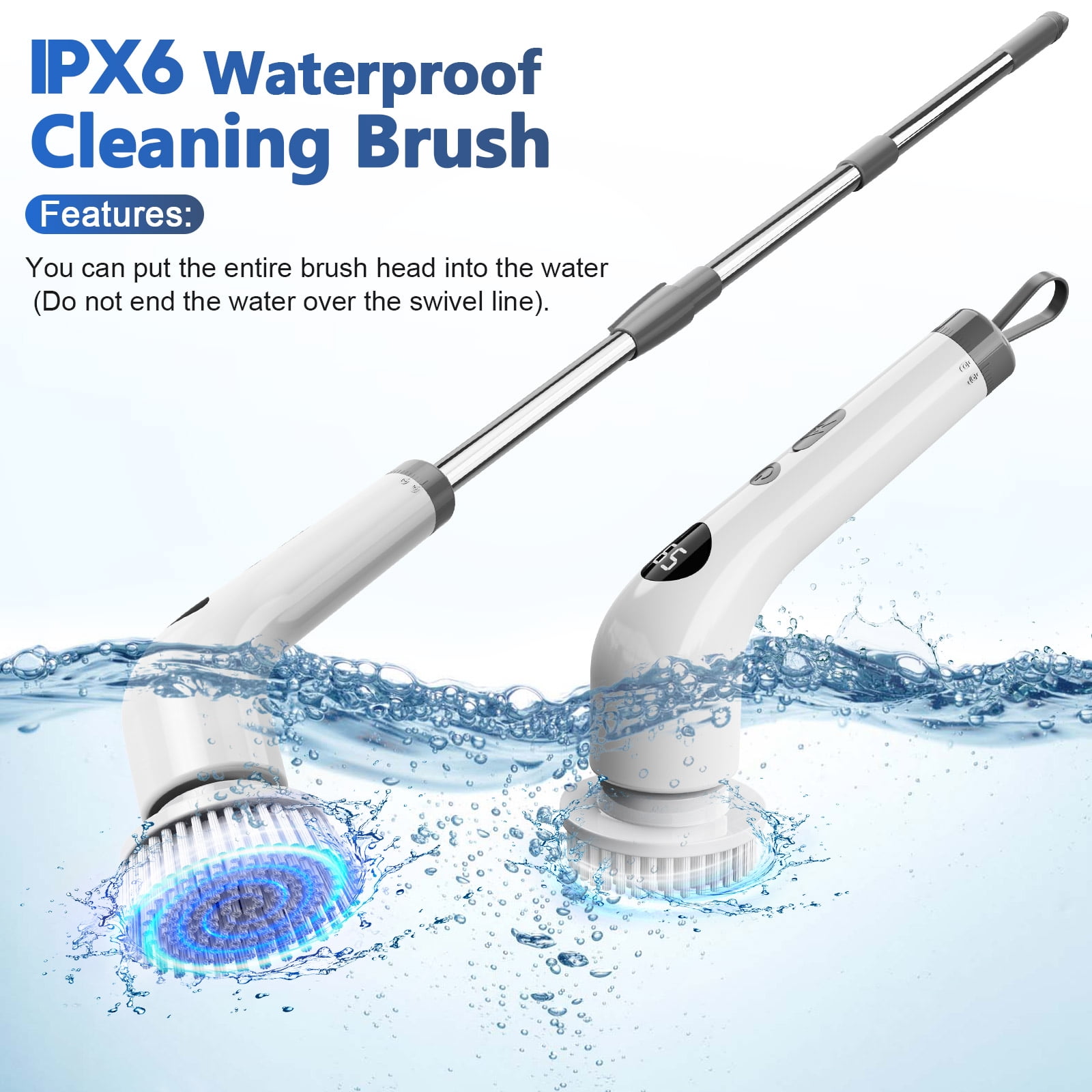 Amiluo Electric Spin Scrubber, Cordless Bathroom Cleaning Brush with Extension Handle and 7 Replaceable Heads (50 in) 2168s
