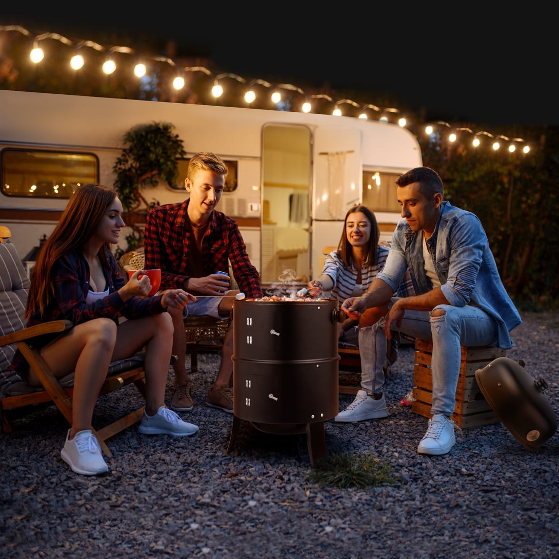 JAMPOOCA 31 in Steel Charcoal Smoker, Heavy Duty Round BBQ Grill with Adjustable Vent System (Black, 31 in) j7yyx - Image 7