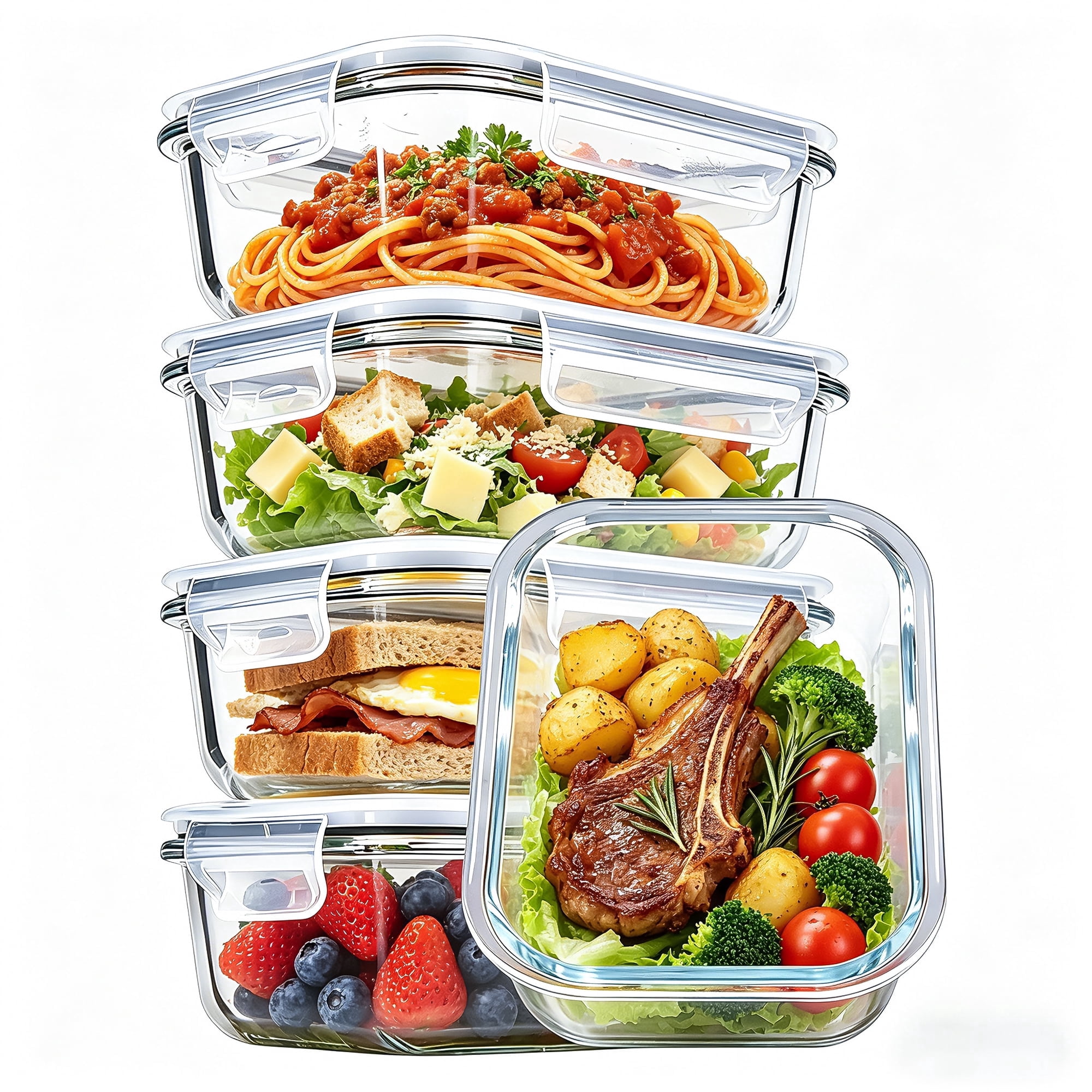Sindcom Glass Food Storage Containers with Airtight Lids (Grey, 5-Pack, 22 oz) 6t73u