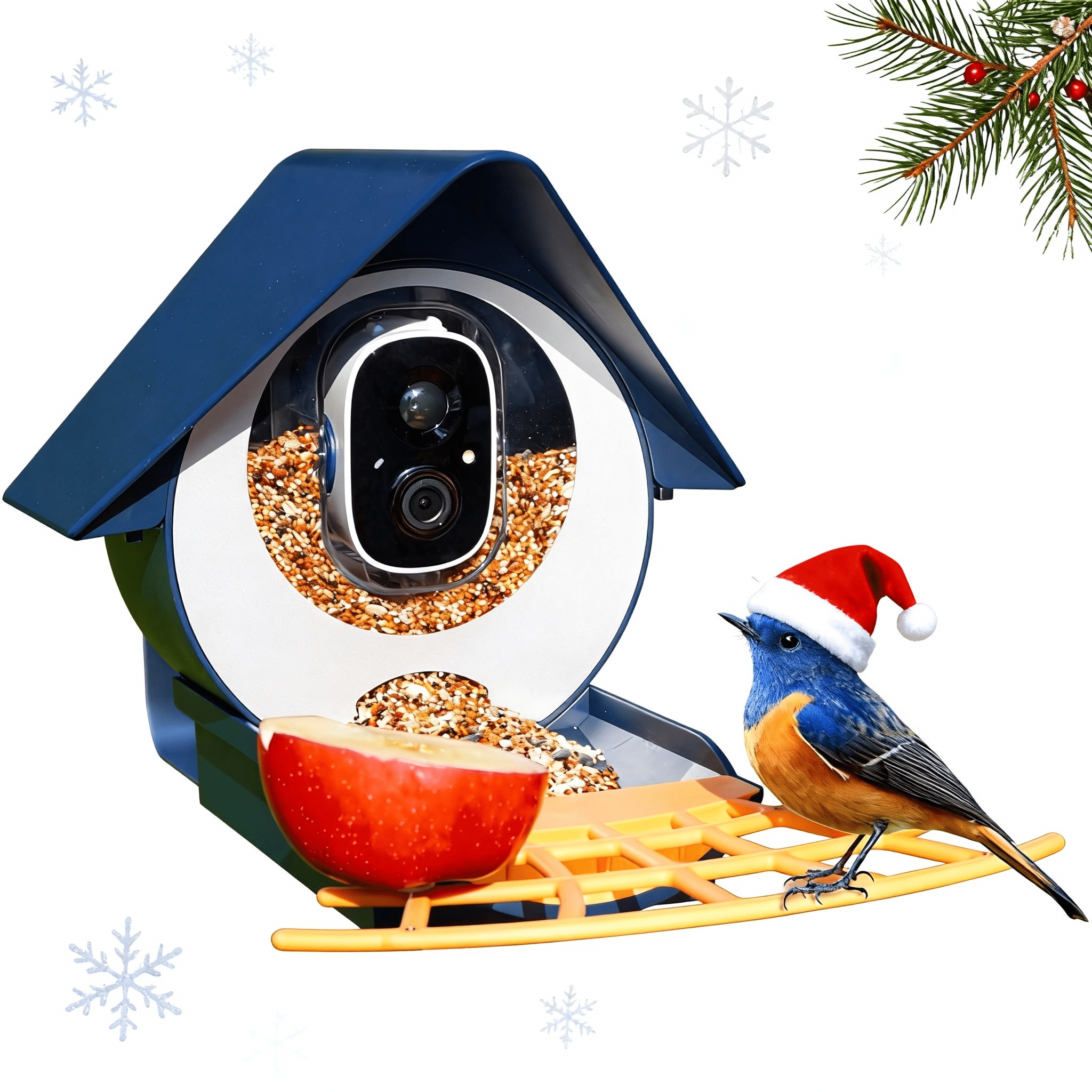 BirdKiss Smart Bird Feeder with Camera, 1080P HD AI Bird Identification, Weatherproof Outdoor Bird Watching Station (Blue, 42.27 fl oz) otass