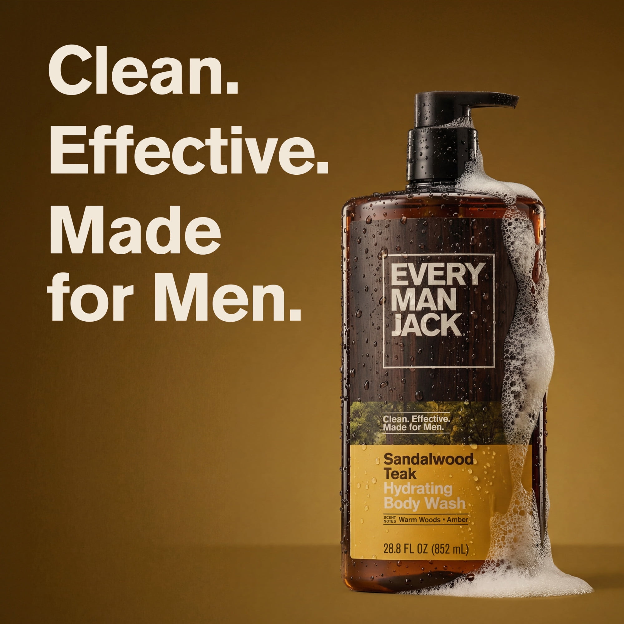 Every Man Jack Sandalwood Teak Hydrating Body Wash for Men, Deep Cleaning & Moisturizing (Sandalwood Teak, 28.8 fl oz) xb0ls