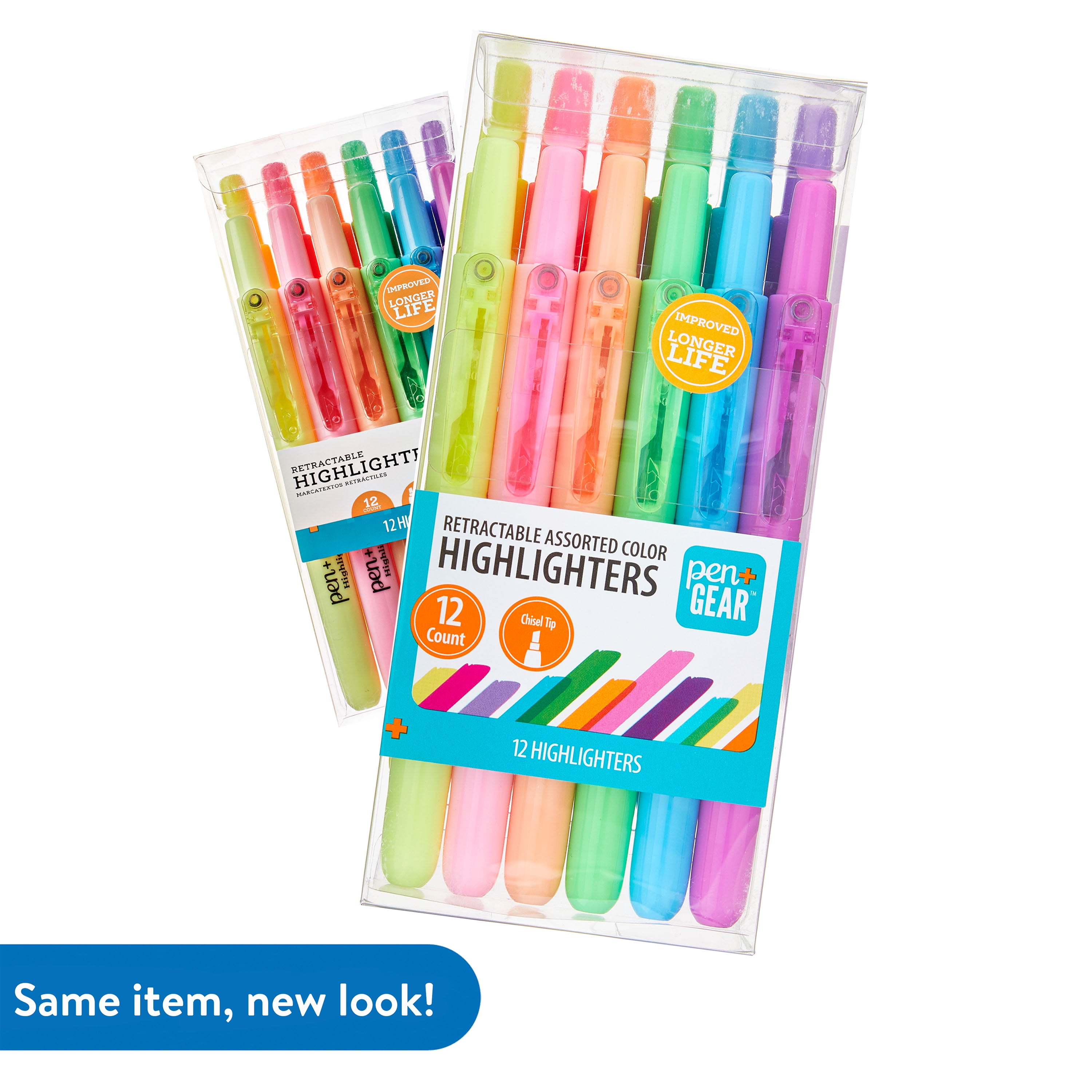 Pen+Gear Retractable Chisel Tip Highlighters, Assorted Neon Colors (12 Count) 57z5s