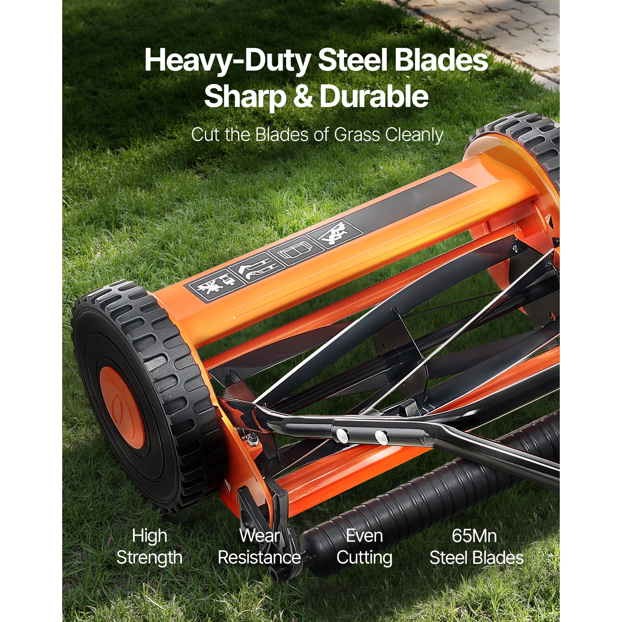 KFFKFF Manual Push Reel Lawn Mower, 5-Blade Cutting System, Adjustable Height, Includes Grass Collection Bag (16 in) eooyu
