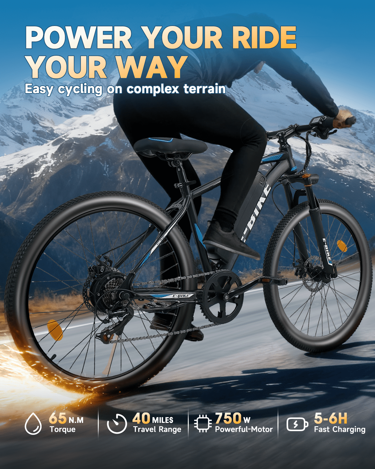 Bycyla Electric Mountain Bike, 750W Motor 25 MPH E-Bike with 40 Mile Range, 7-Speed Commuter Bicycle (Red, 26 in) y5iae