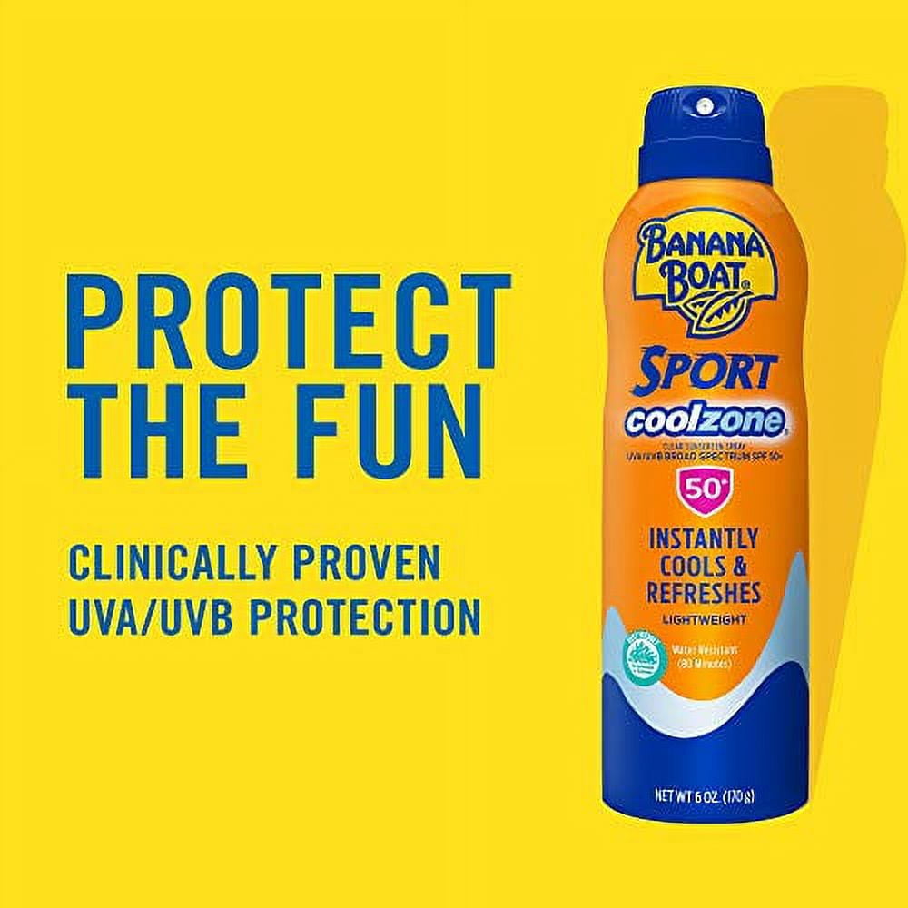 Banana Boat Sport Cool Zone SPF 50 Sunscreen Spray, Broad Spectrum UVA/UVB Protection (Clear, 6 oz) ndnhm