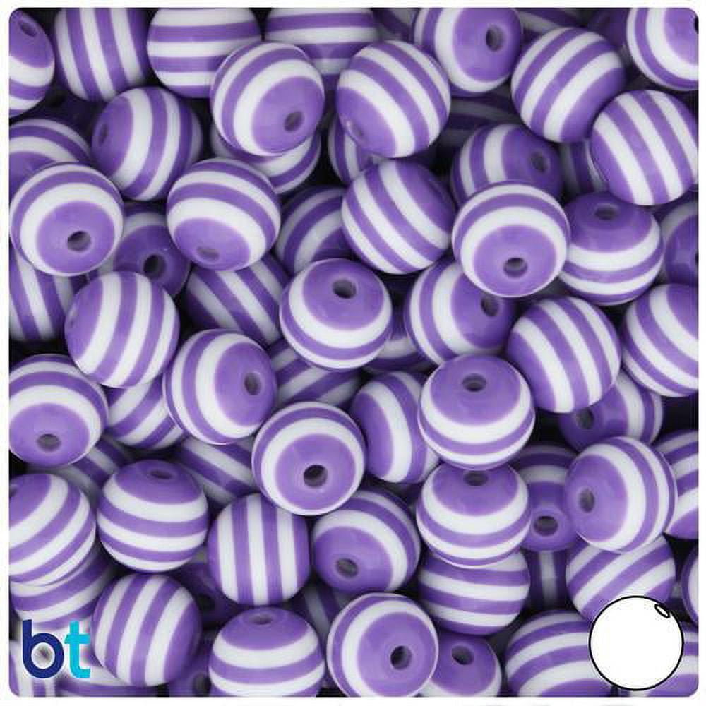 BeadTin Striped Round Resin Beads for Jewelry Making (Purple and White, 0.47 in, 50-Pack) 0xlti