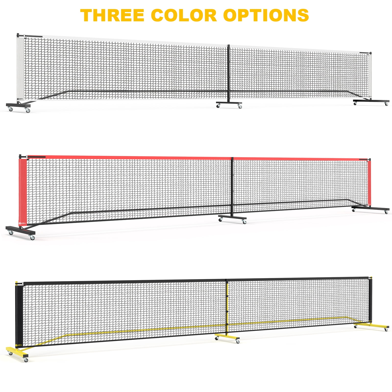 GIKPAL Portable Pickleball Net System with Wheels, Adjustable 22 ft and 11 ft Width (Yellow, 22 ft) 0638z
