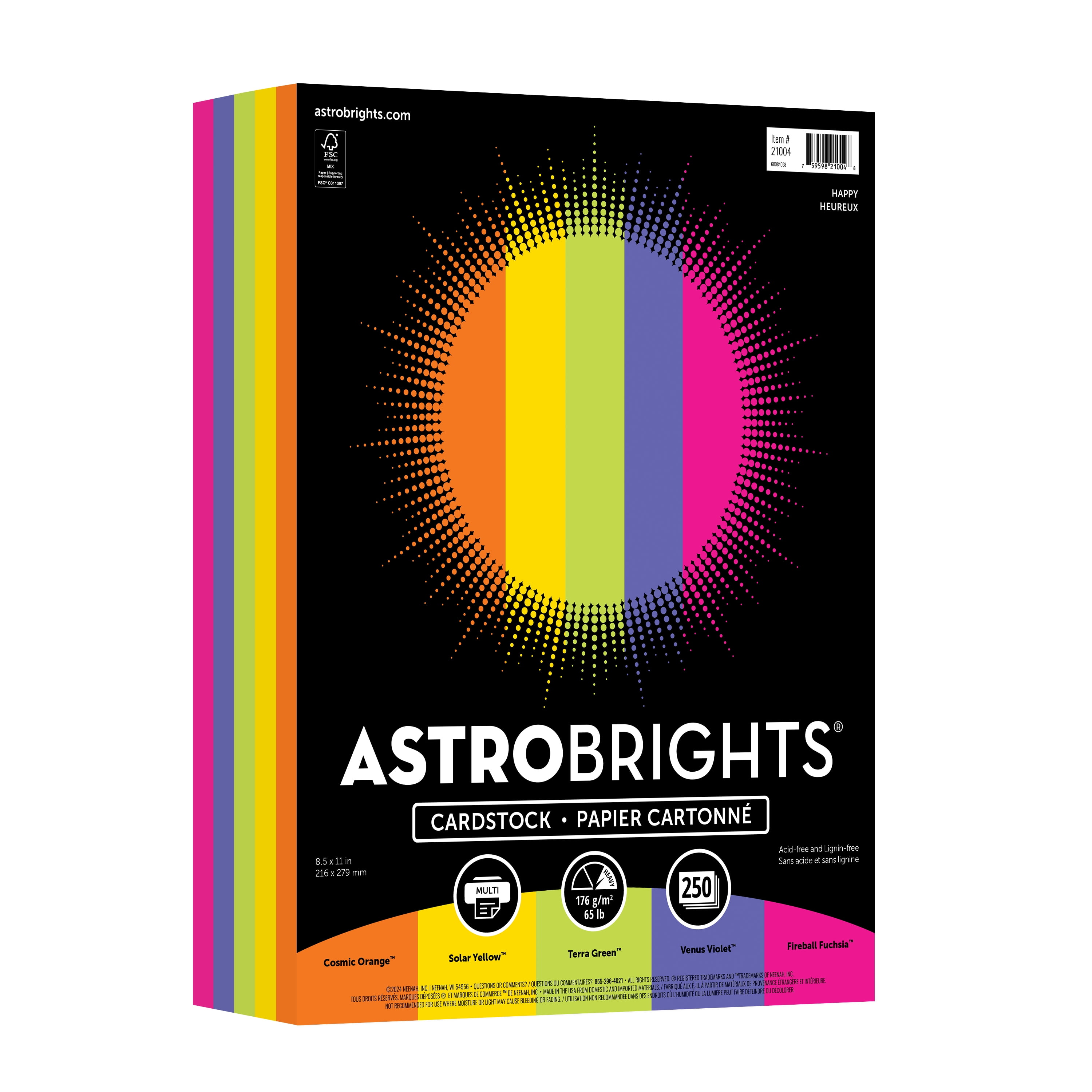 Astrobrights Color Cardstock Paper, Premium Heavyweight Craft Paper, Happy Assortment (Multi-Color, 8.5 in x 11 in, 250 Sheets) 5y303