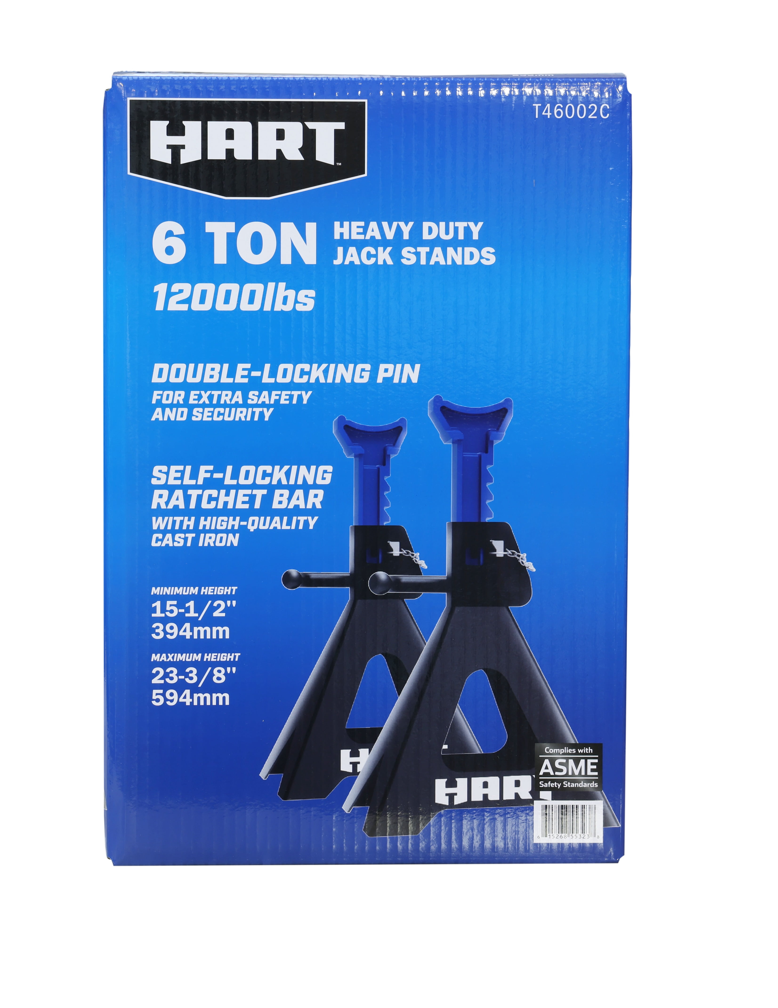 HART Double Locking Steel Jack Stands, Heavy-Duty Automotive Support (Black, 12000 lb Capacity, 1 Pair) 6g9ea