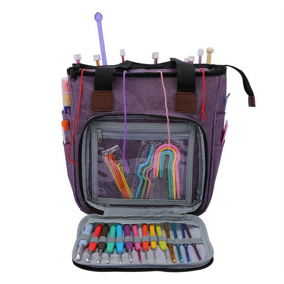 Jetcloudlive Yarn Storage Tote, Knitting Project Organizer Bag with Needle Compartments (Small, 5.7 in x 5.5 in) 6wxs1