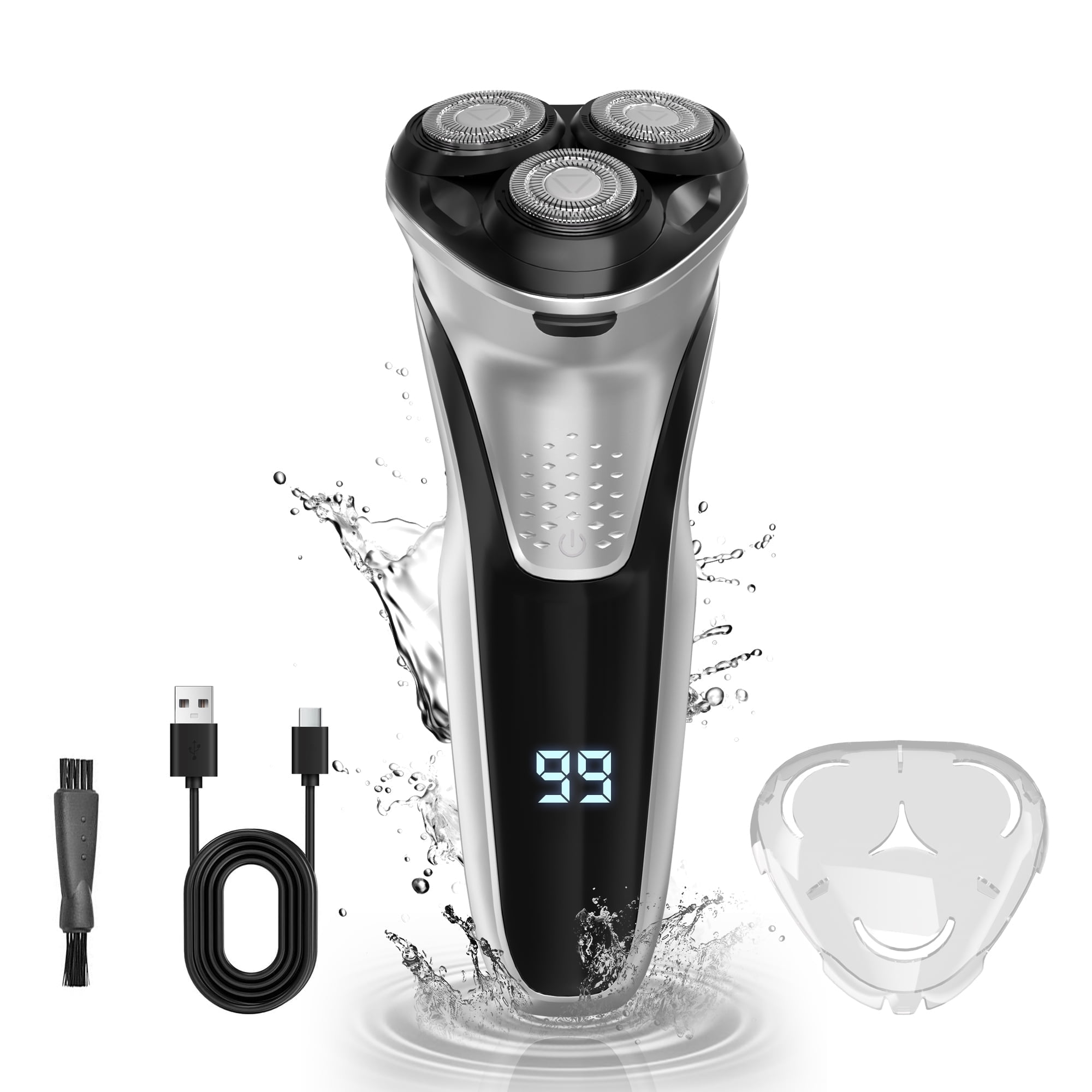 MICHPONG Electric Razor for Men, Rechargeable Shaver with Pop-up Trimmer and LED Display (Grey, 1 Count) 6bhmu
