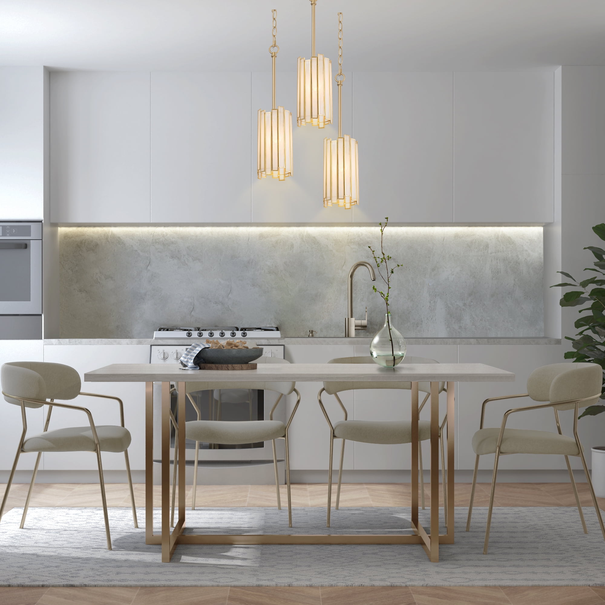 LNC 1-Light Modern Brass Gold Chandelier with Opal Glass Cylinder Shade (1-Light) p3jqb
