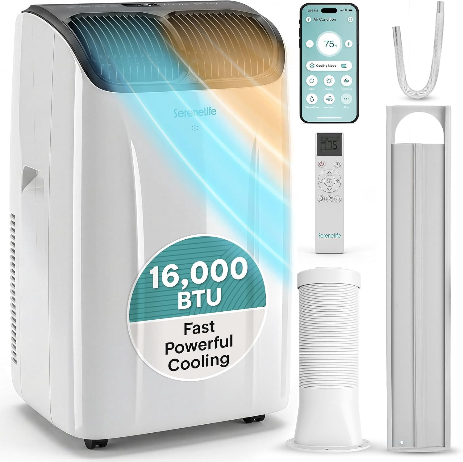 SereneLife 16,000 BTU Inverter Portable Air Conditioner with Heat & Wi-Fi (White, 850 Sq Ft) rtv9i
