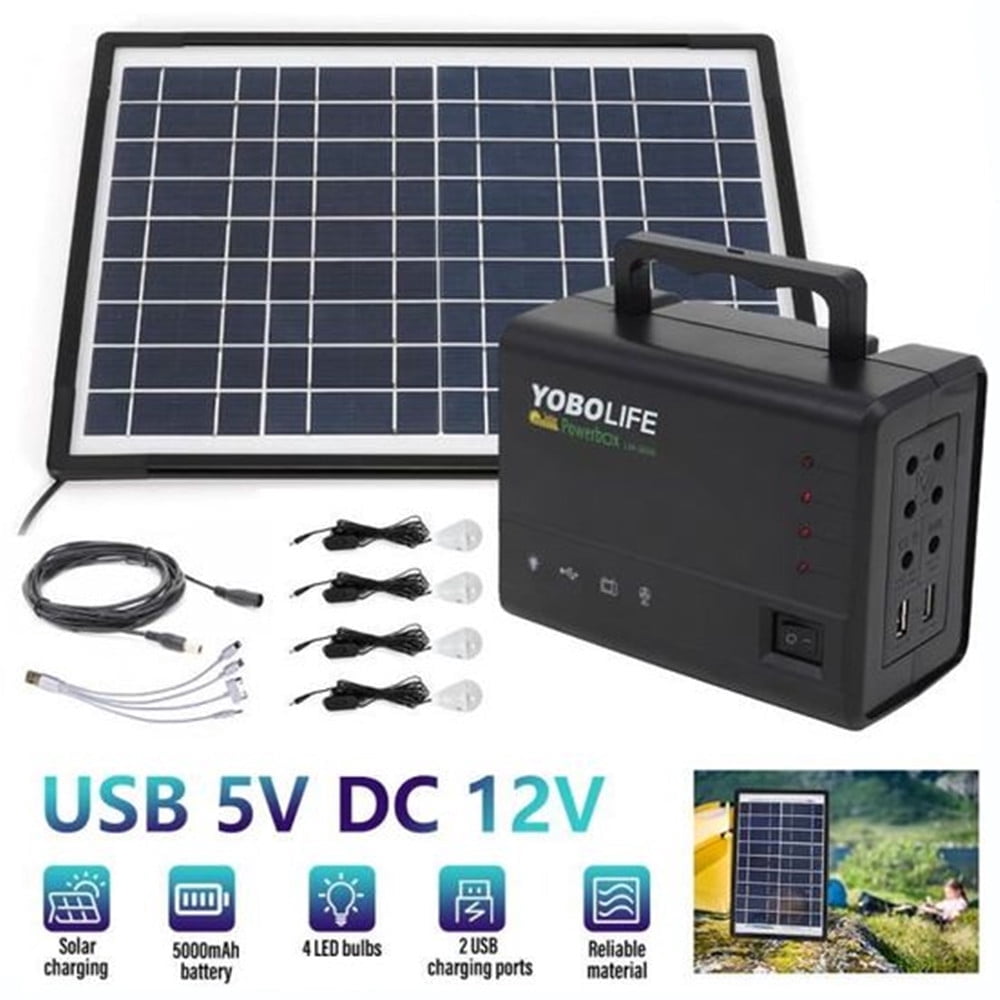 Generic Portable Solar Power Generator Kit with Battery Pack and 4 LED Bulbs (1 Kit) chczt