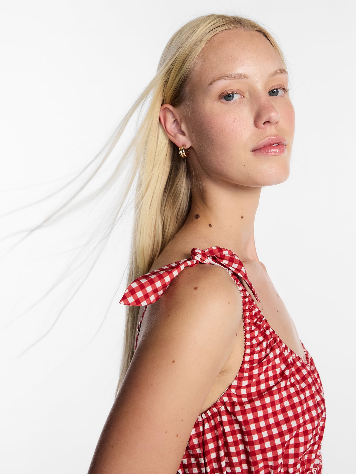 Kacey Lee Women's Smocked Mini Dress Gingham Pattern Sleeveless (Red, XS) 2ujj1