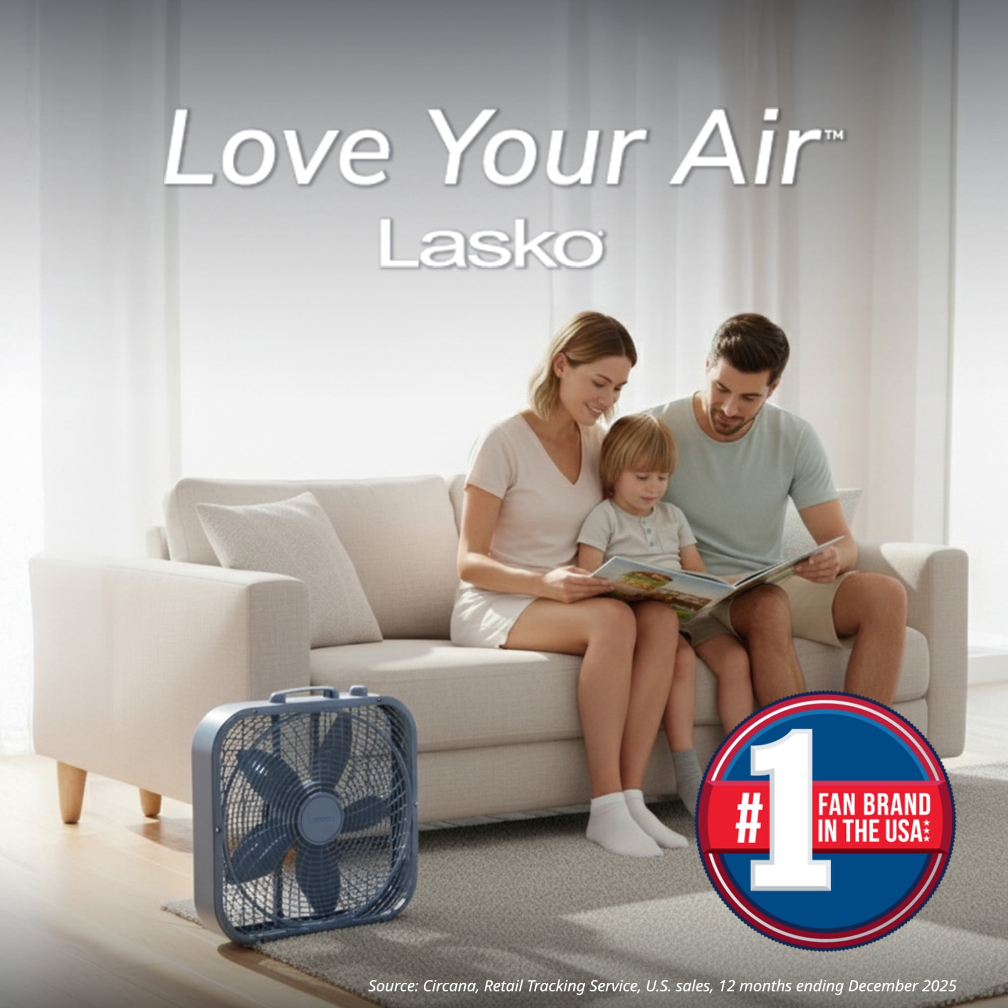 Lasko 20 in Cool Colors Classic Box Fan, Portable Floor or Window Cooling Fan with 3 Speeds (Laguna Blue, 20 in) f4r3m