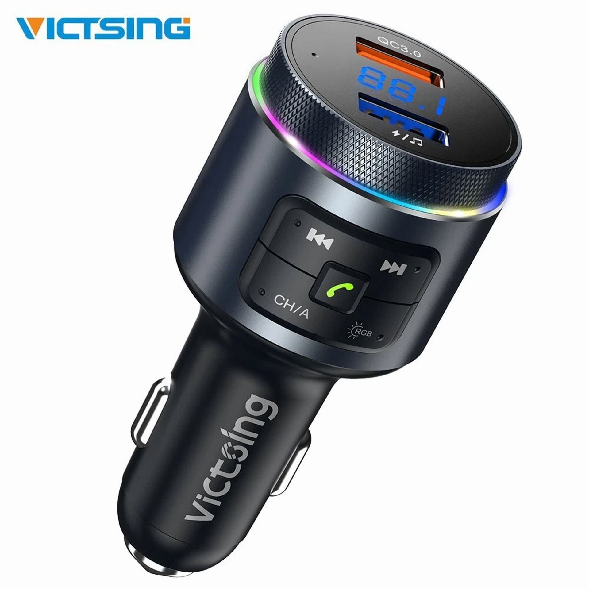 Rhea Bluetooth 5.0 FM Transmitter Car Radio Adapter with QC 3.0 Fast Charging and LED Backlight (1 Pack) 8dq37
