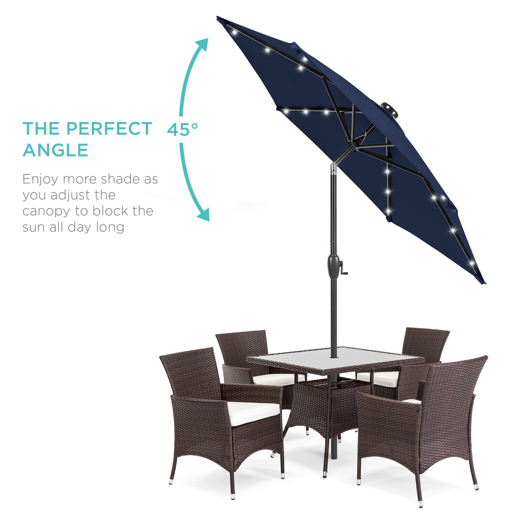 Best Choice Products Solar LED Patio Umbrella with Tilt and Crank (Navy Blue, 7.5 ft) v2i61