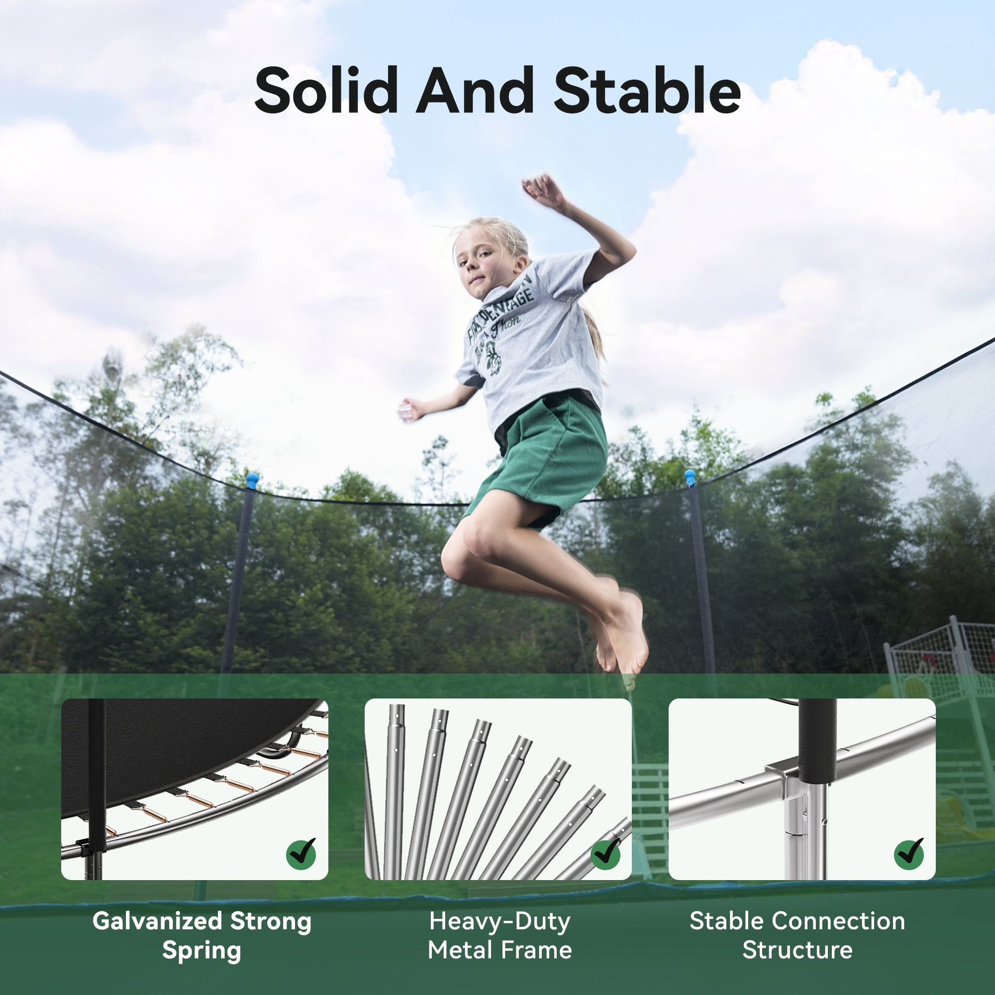 GVDV Outdoor Recreational Trampoline with Safety Enclosure Net (Blue, 14 ft) 7c9l2