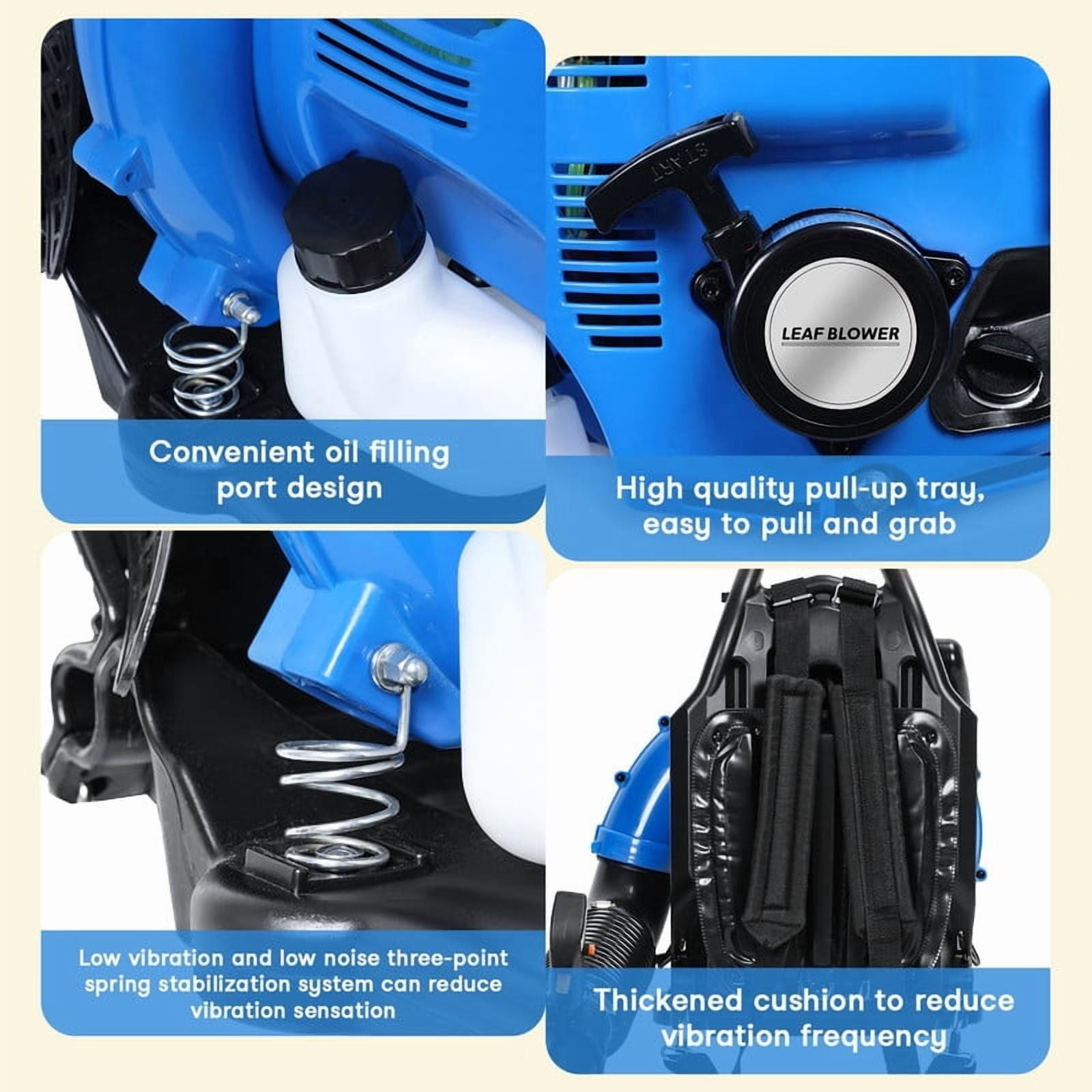 WETS Gas Powered Backpack Leaf Blower, 75.6cc 4-Cycle Engine, 900 CFM High-Velocity Airflow (Blue, 1 Unit) s9cvr