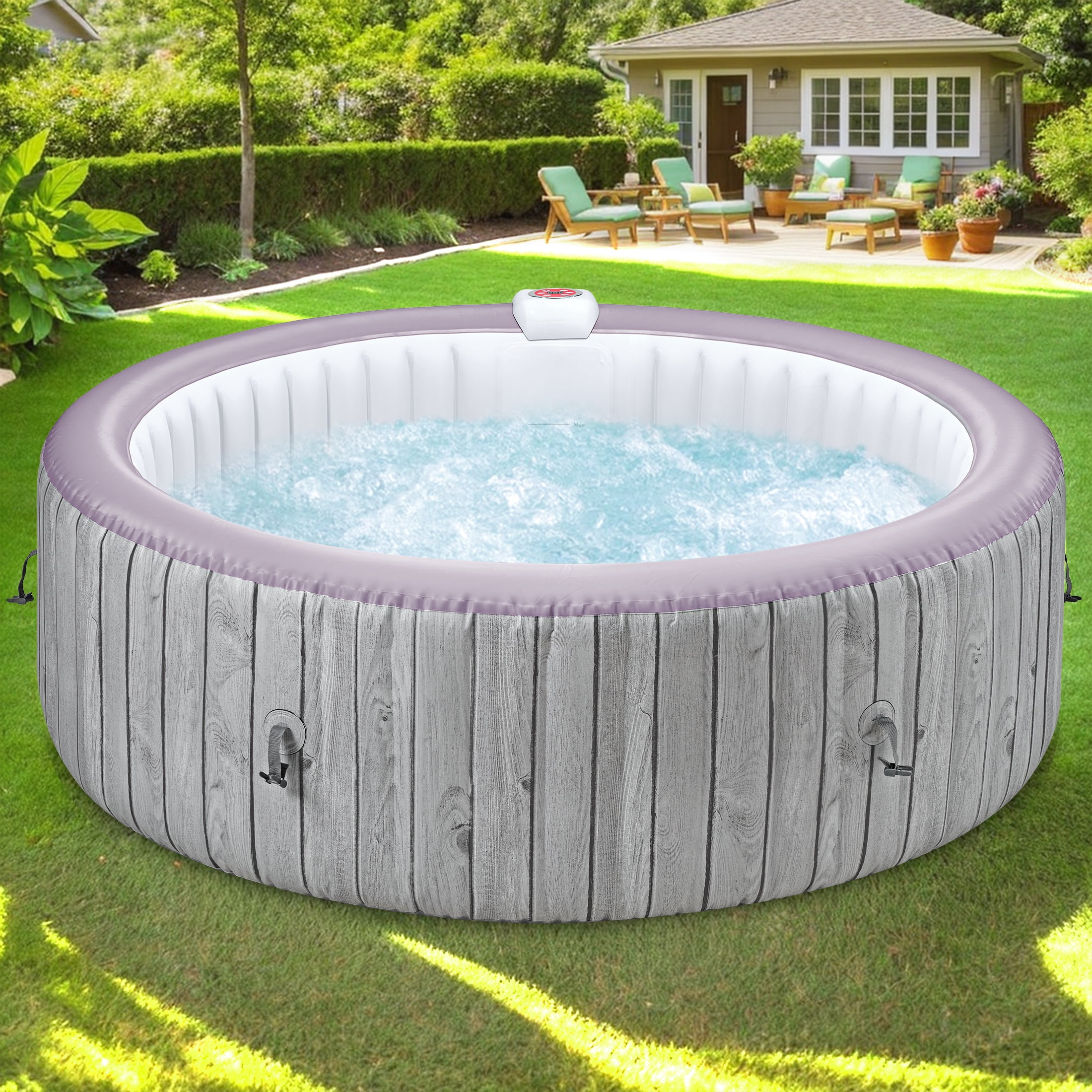 Segmart Inflatable Hot Tub, 5-7 Person Portable Outdoor Spa with 130 AirJets, Heater Pump, and Lockable Cover (Grey, 82 in) oziam