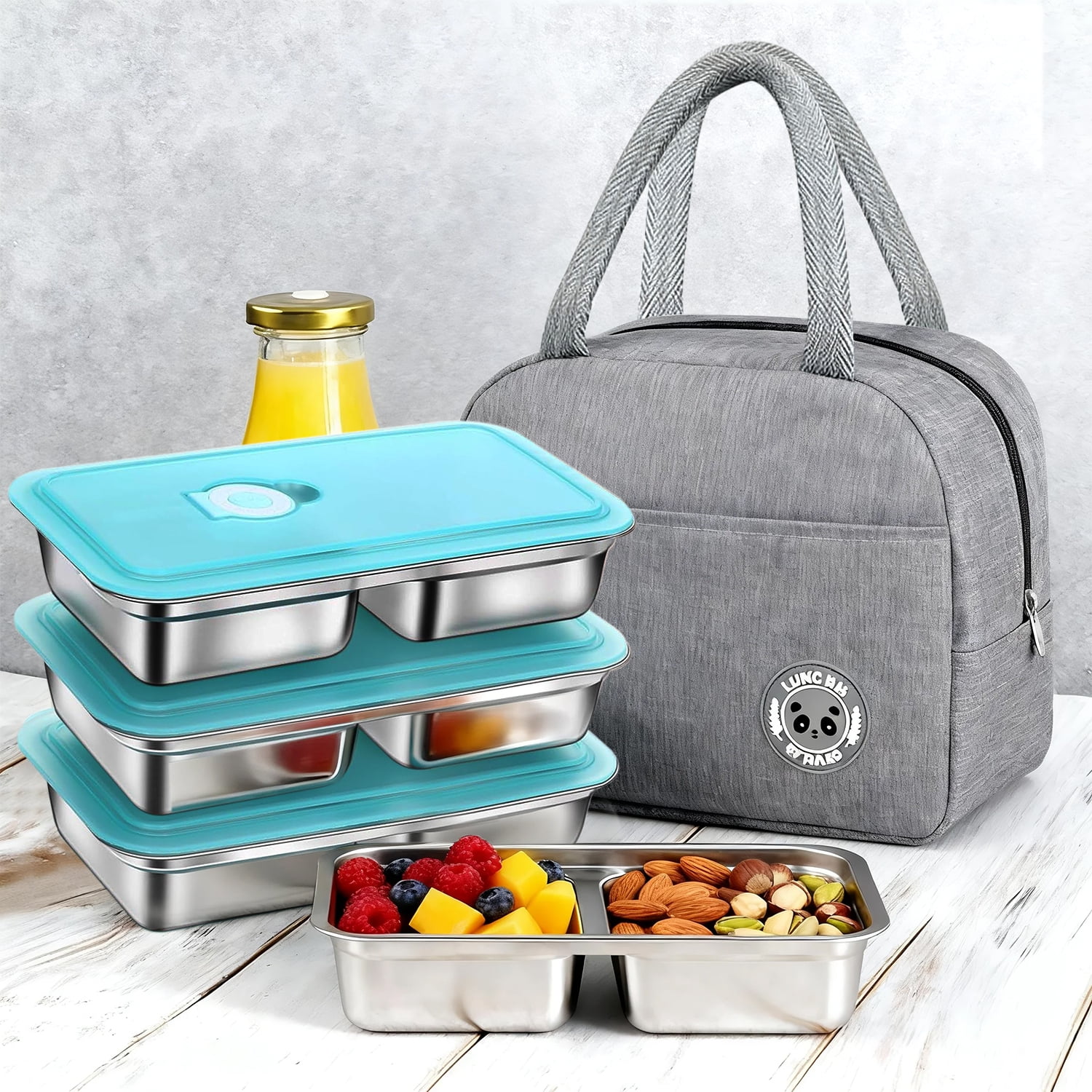 Taimasi Stainless Steel Snack Containers Set with Lids and Lunch Bag (Blue, 9 Piece Set) v8rl5