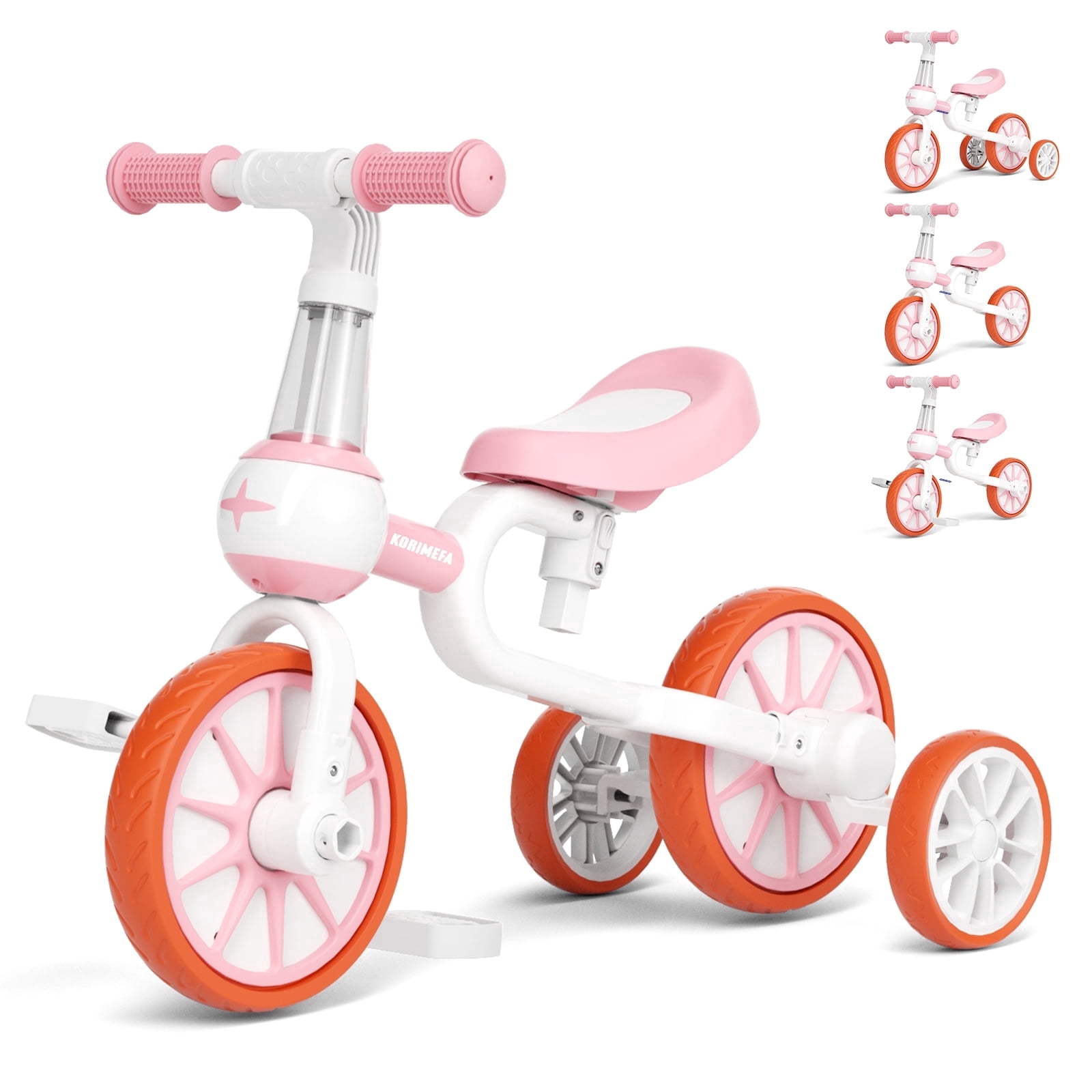 KORIMEFA 3-in-1 Kids Tricycle and Balance Bike, Convertible Toddler Riding Toy (Pink, 66.14 lb Capacity) de0ja