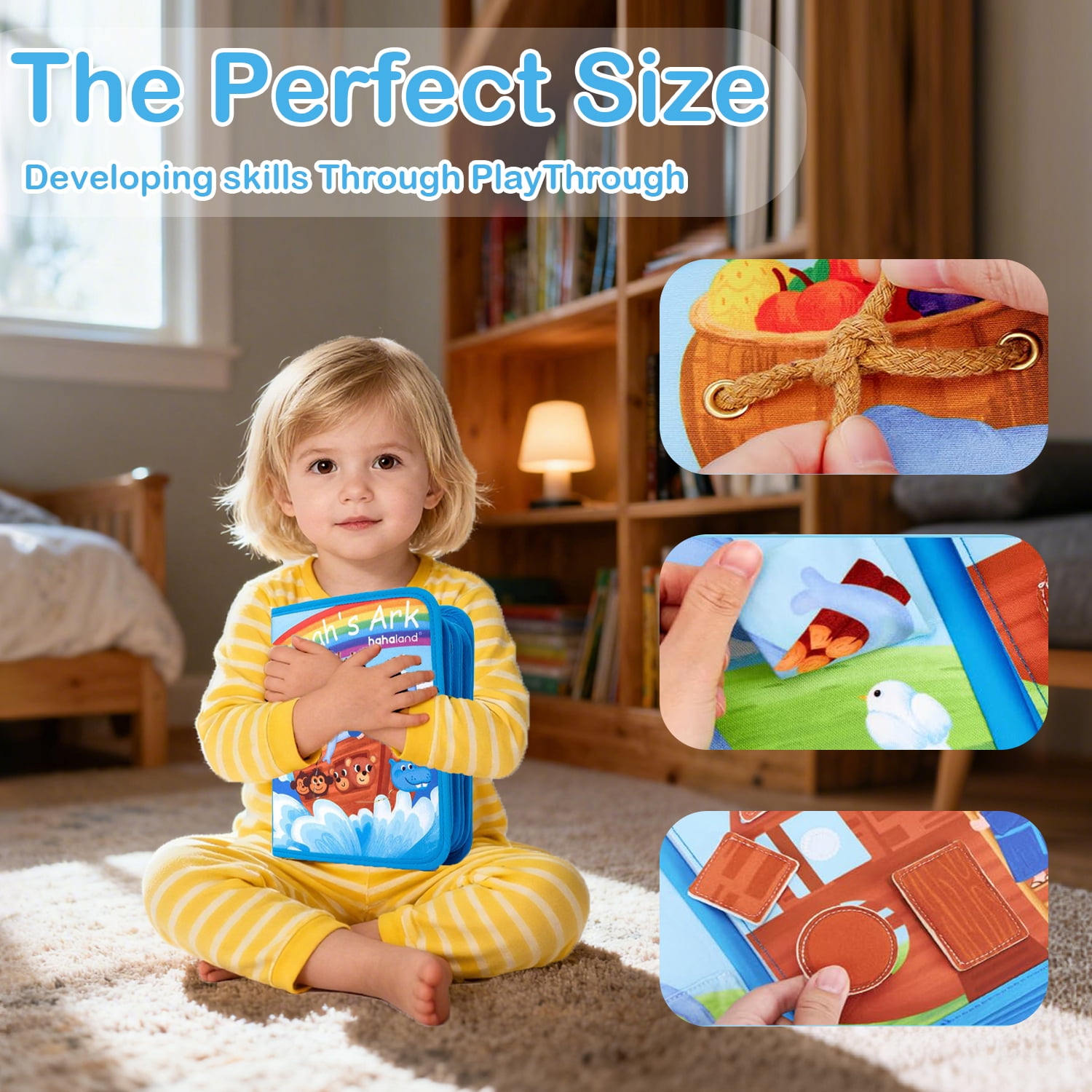 DEGIDEGI Montessori Busy Book, Interactive Felt Educational Activity Toy for Toddlers (Blue, 10 Pages) x74t1