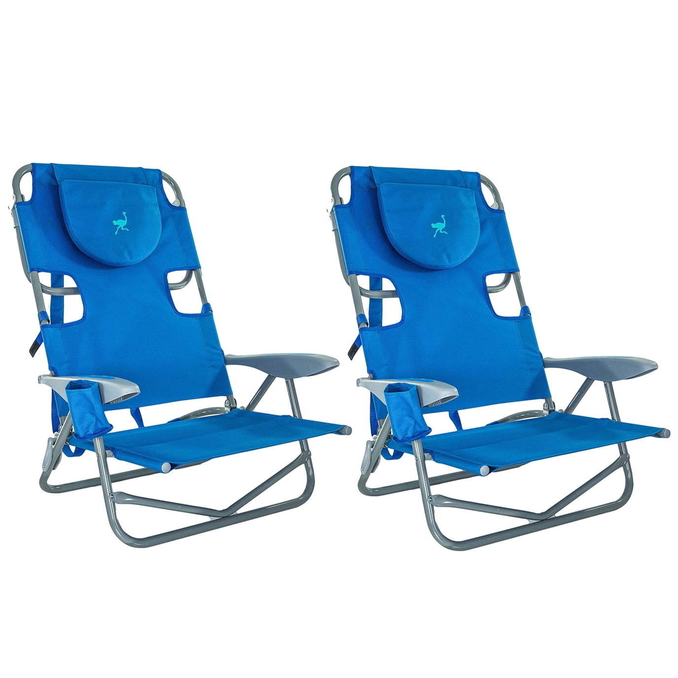 Ostrich On-Your-Back Outdoor Lounge 5-Position Reclining Beach Chair (Blue, 2 Pack) 2s8w3