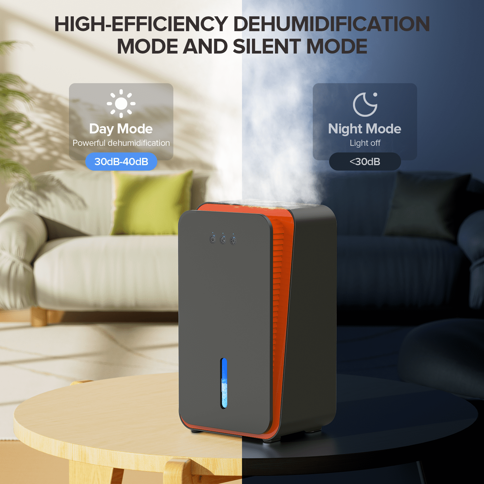 GOOVI Dehumidifier for Home, Quiet Air Dehumidifier with 7-Color LED Light and Aromatherapy Diffuser (Black, 85 fl oz) rouh3